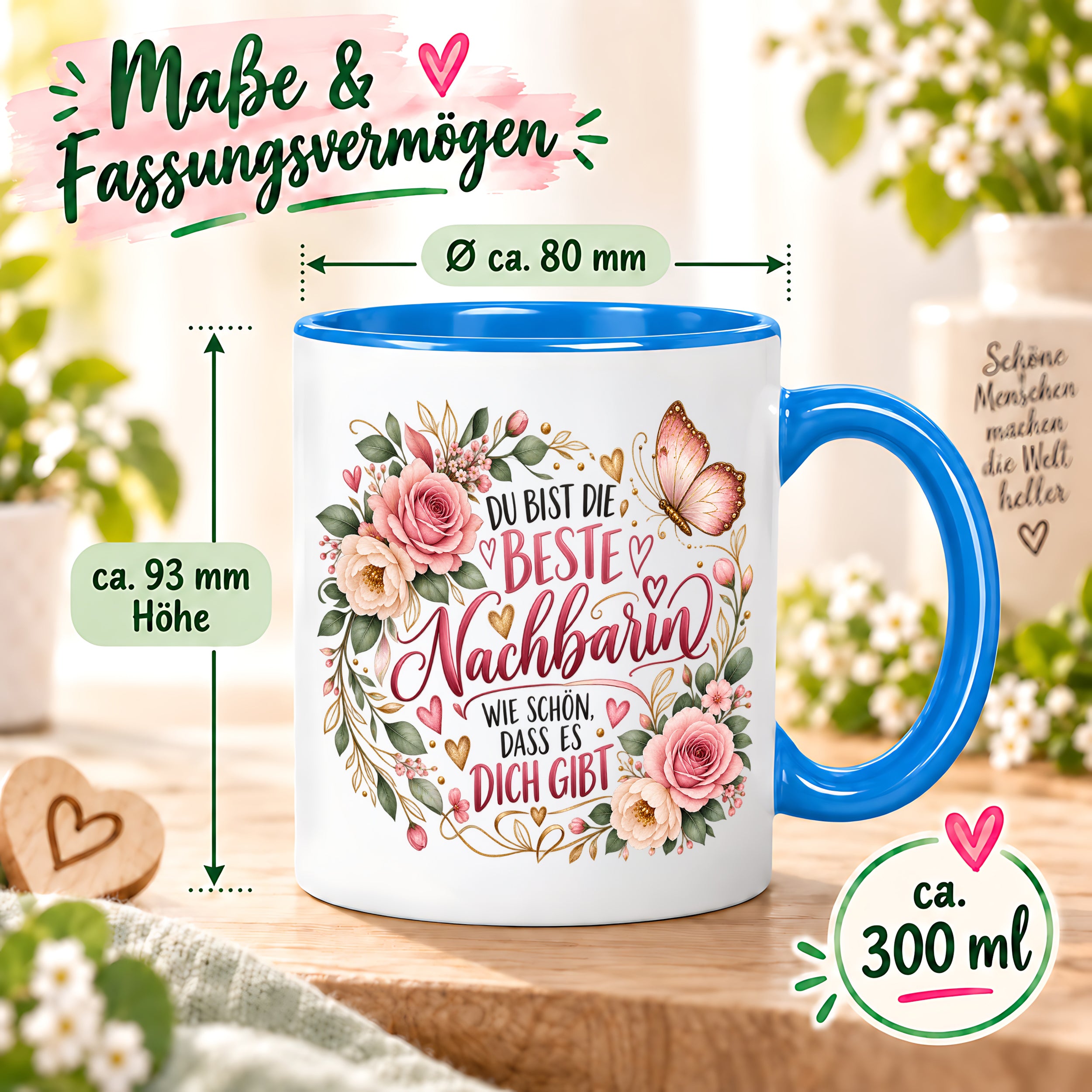 Herzbotschaft Tasse Beste Nachbarin – Schön, dass es dich gibt – Geschenk