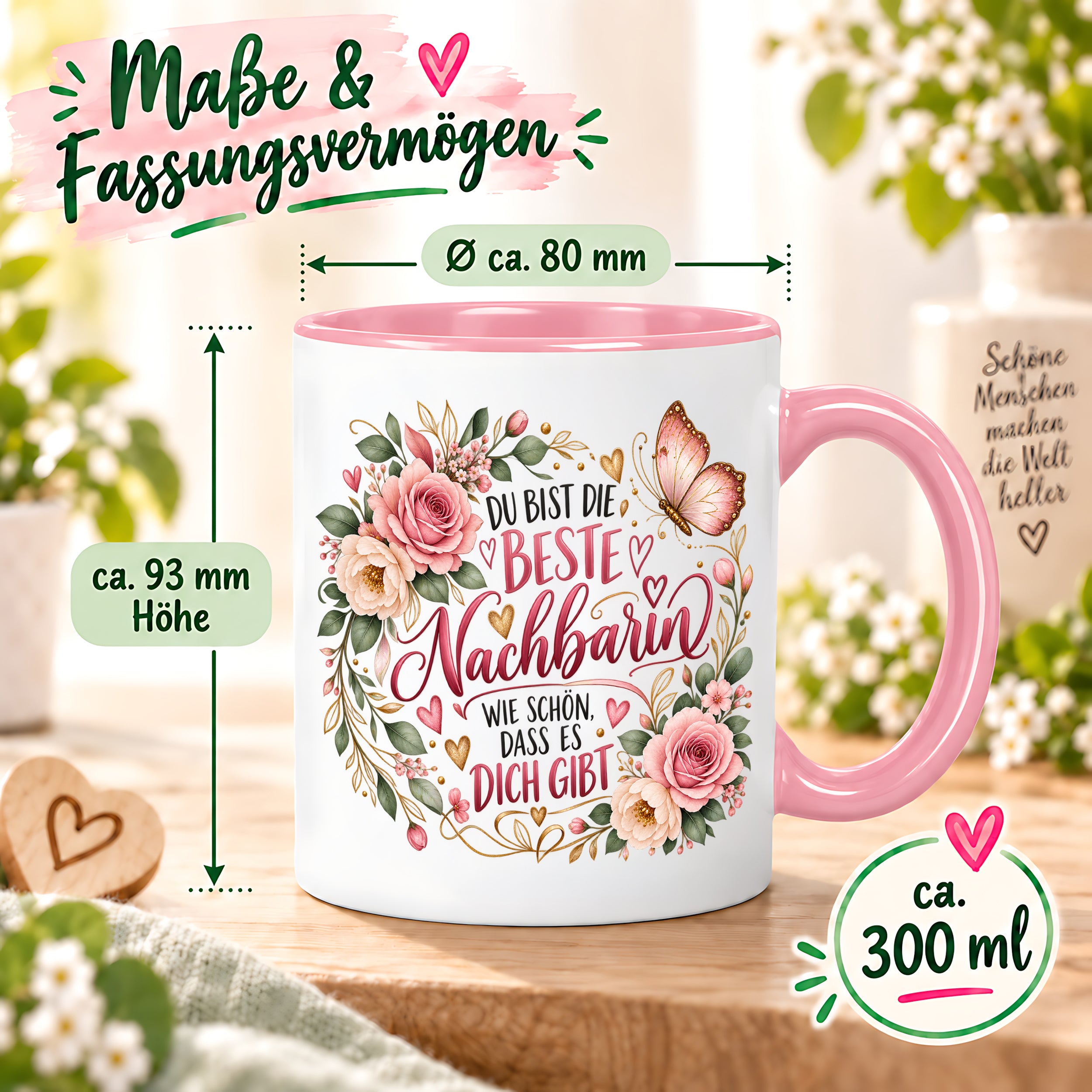 Herzbotschaft Tasse Beste Nachbarin – Schön, dass es dich gibt – Geschenk
