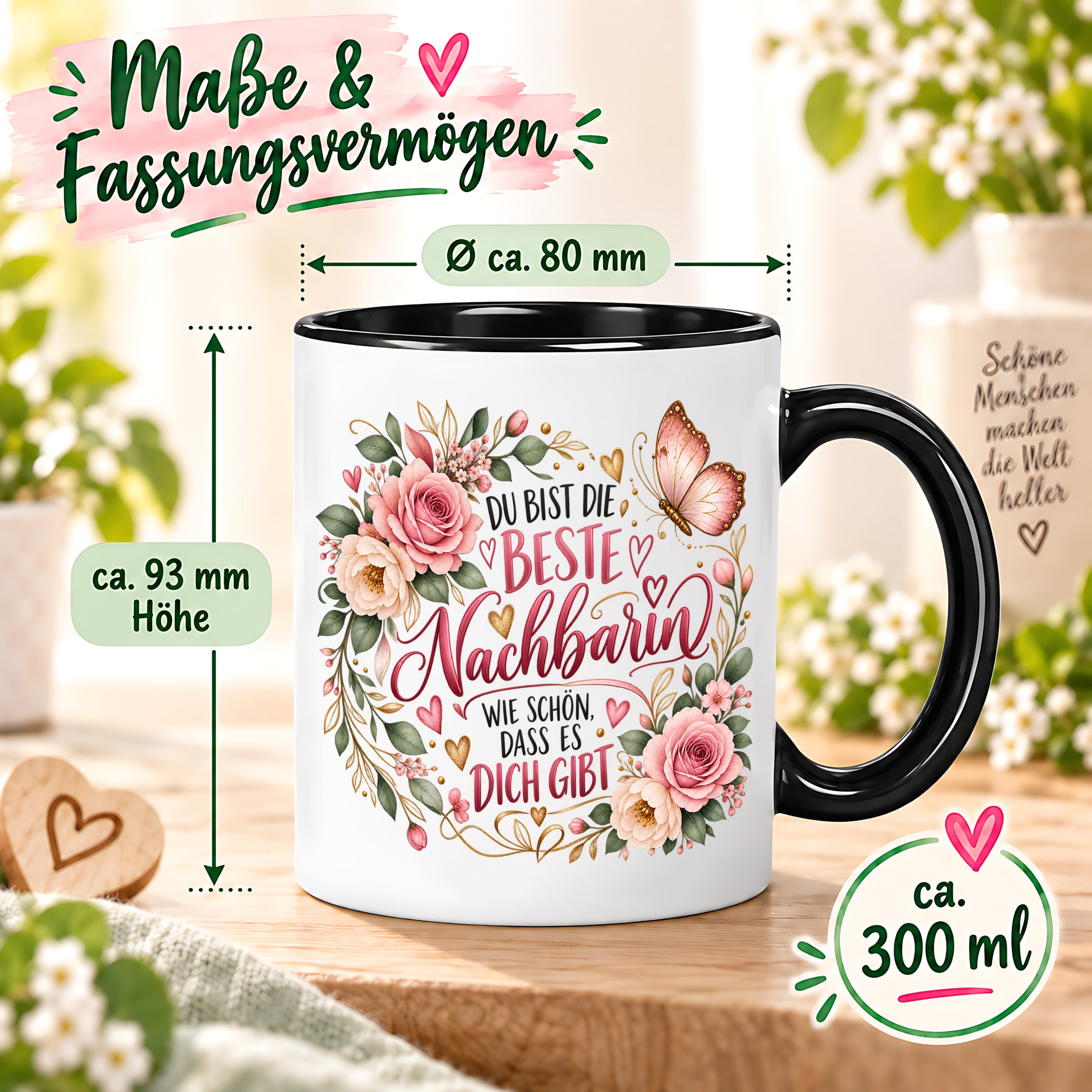 Herzbotschaft Tasse Beste Nachbarin – Schön, dass es dich gibt – Geschenk