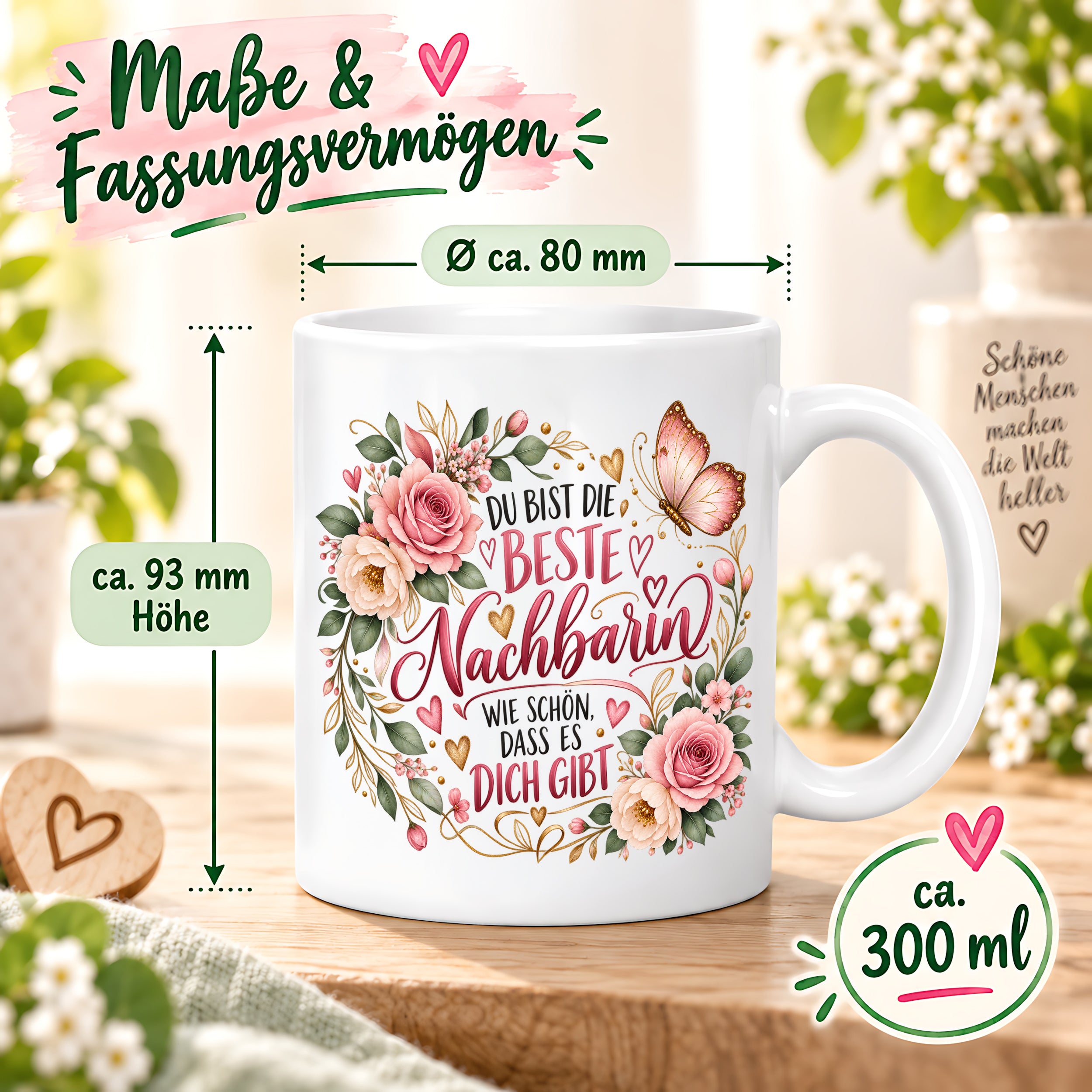 Herzbotschaft Tasse Beste Nachbarin – Schön, dass es dich gibt – Geschenk