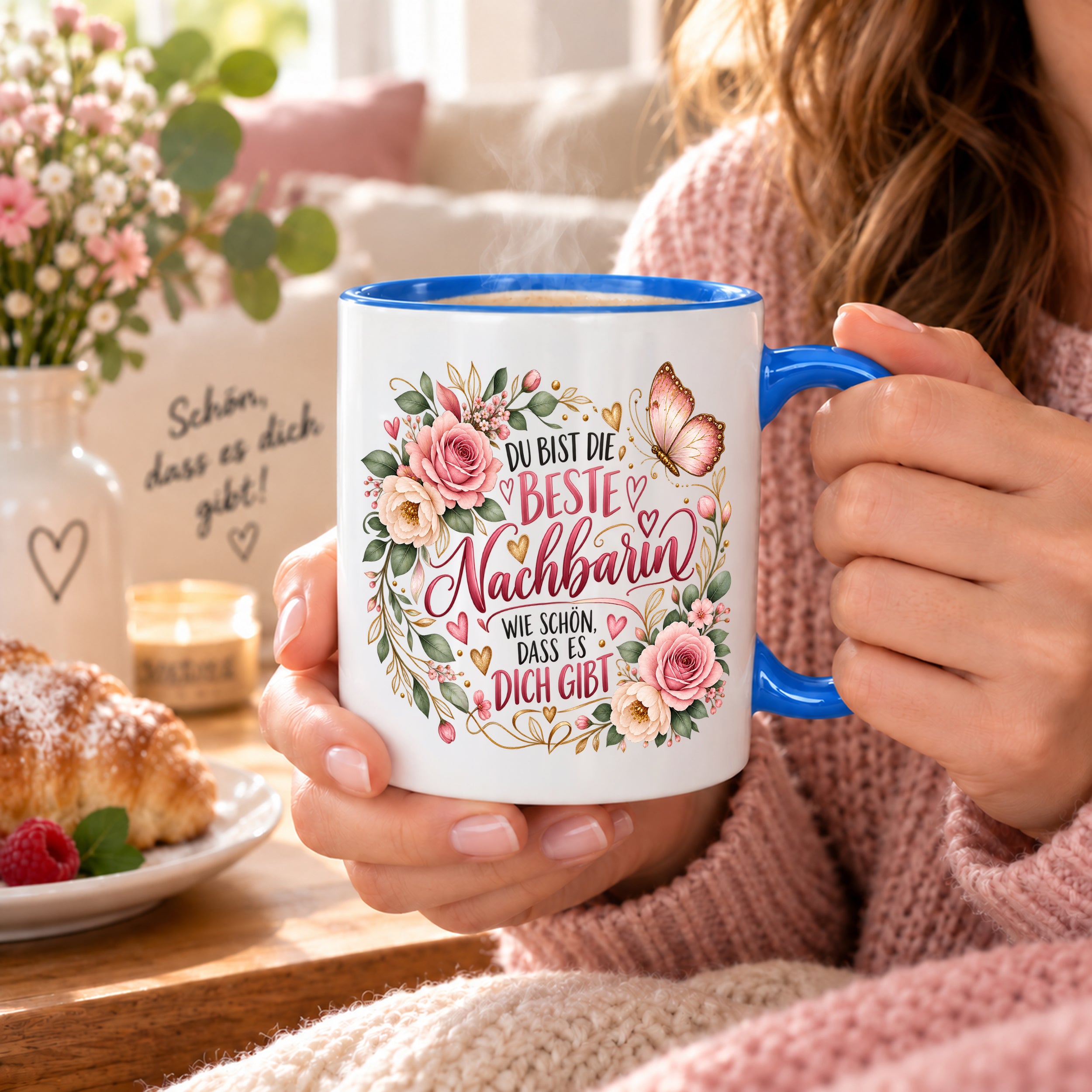 Herzbotschaft Tasse Beste Nachbarin – Schön, dass es dich gibt – Geschenk