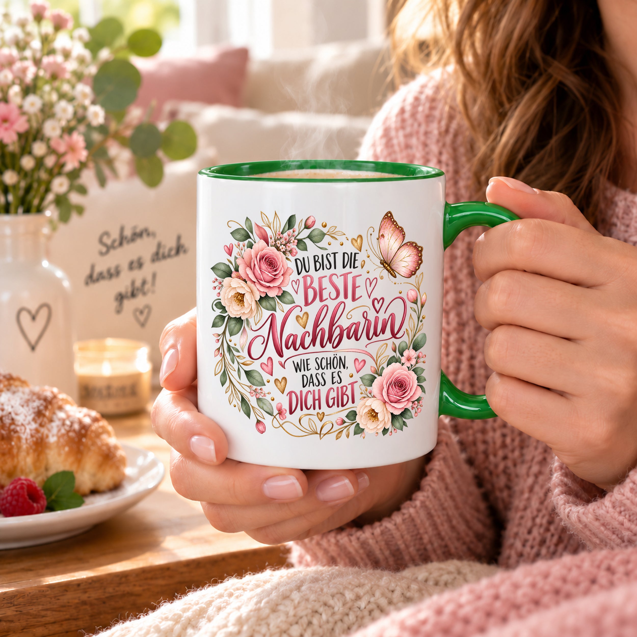 Herzbotschaft Tasse Beste Nachbarin – Schön, dass es dich gibt – Geschenk