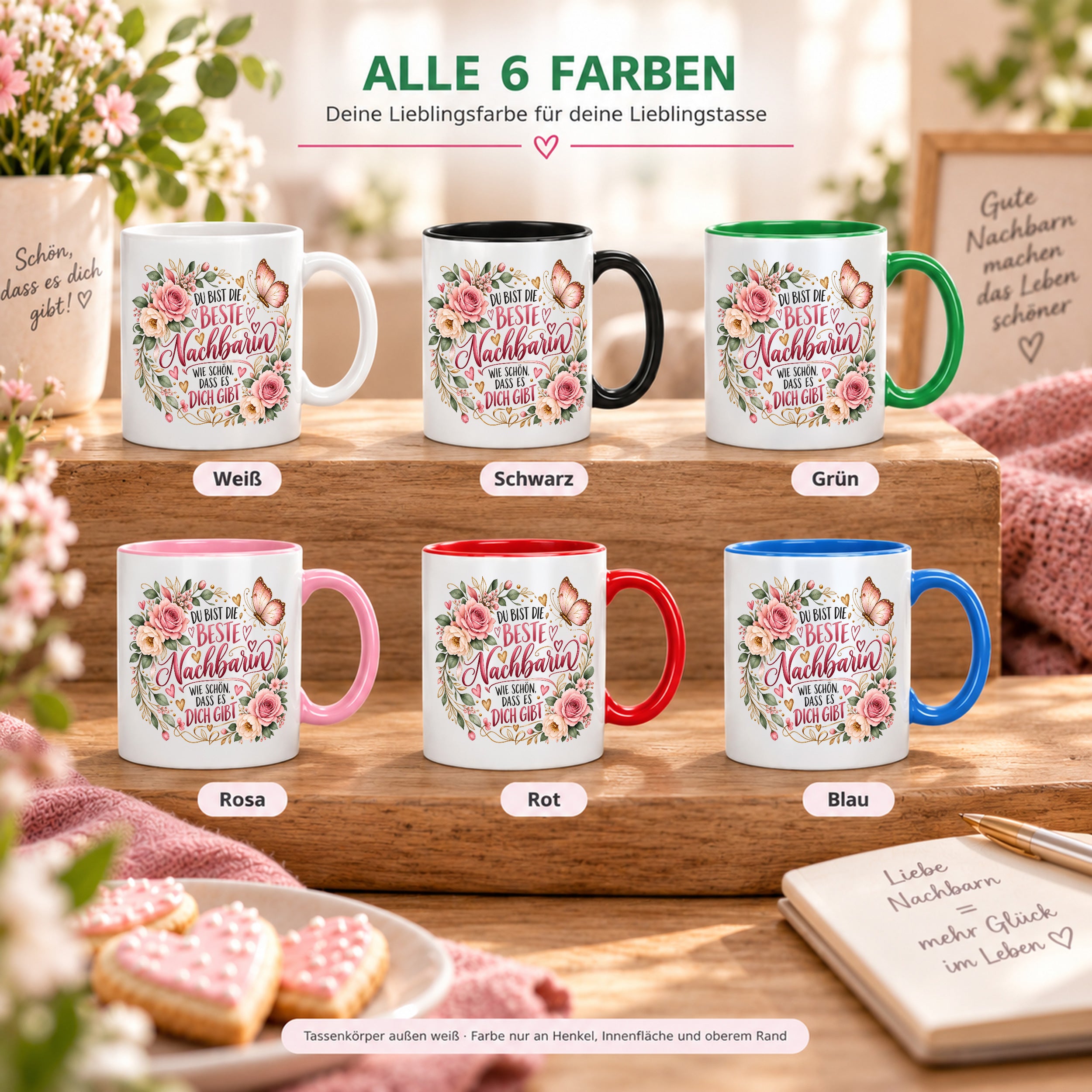 Herzbotschaft Tasse Beste Nachbarin – Schön, dass es dich gibt – Geschenk