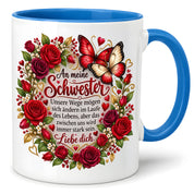 Herzbotschaft Tasse Schwester – Unsere Wege mögen sich ändern – Geschenk