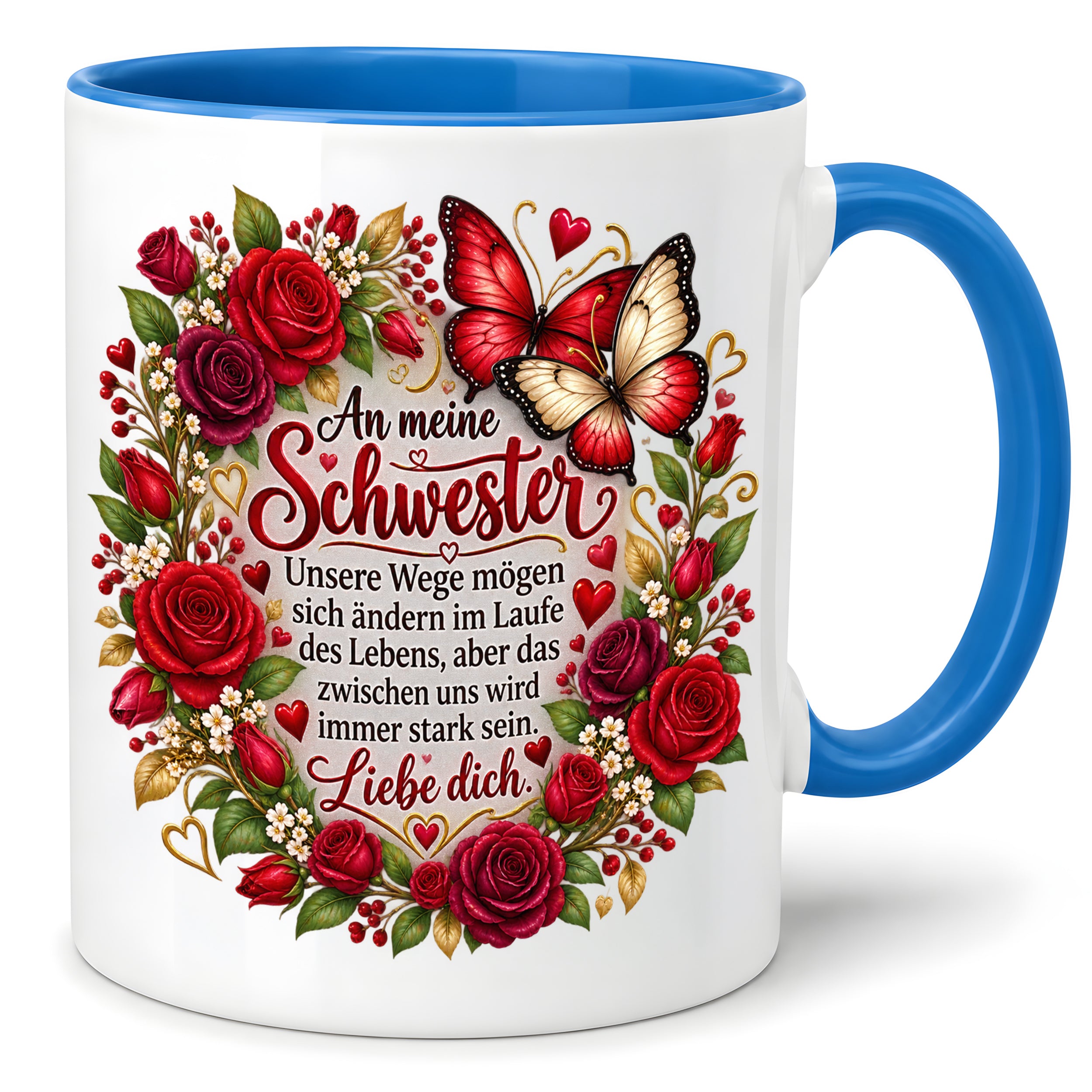 Herzbotschaft Tasse Schwester – Unsere Wege mögen sich ändern – Geschenk