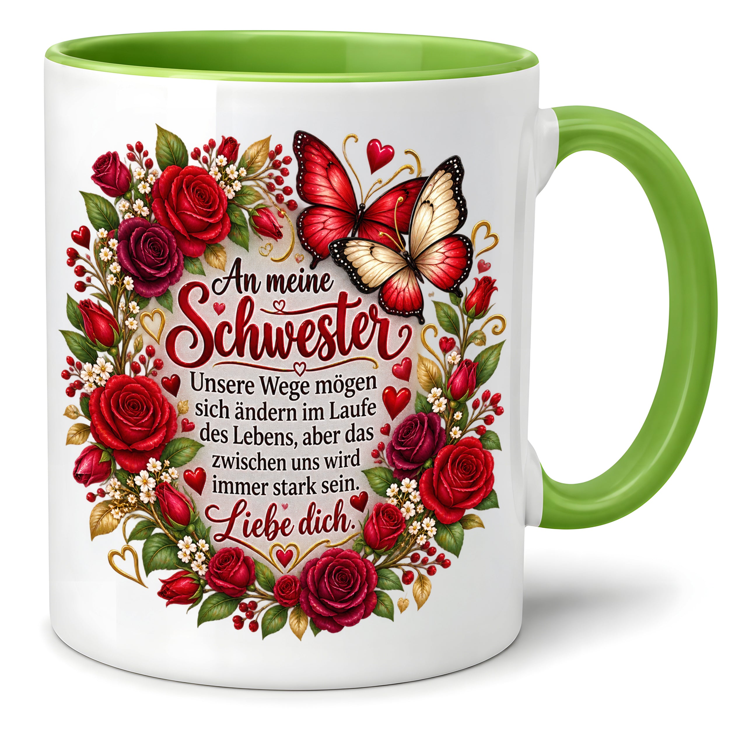 Herzbotschaft Tasse Schwester – Unsere Wege mögen sich ändern – Geschenk