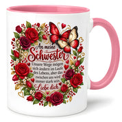 Herzbotschaft Tasse Schwester – Unsere Wege mögen sich ändern – Geschenk