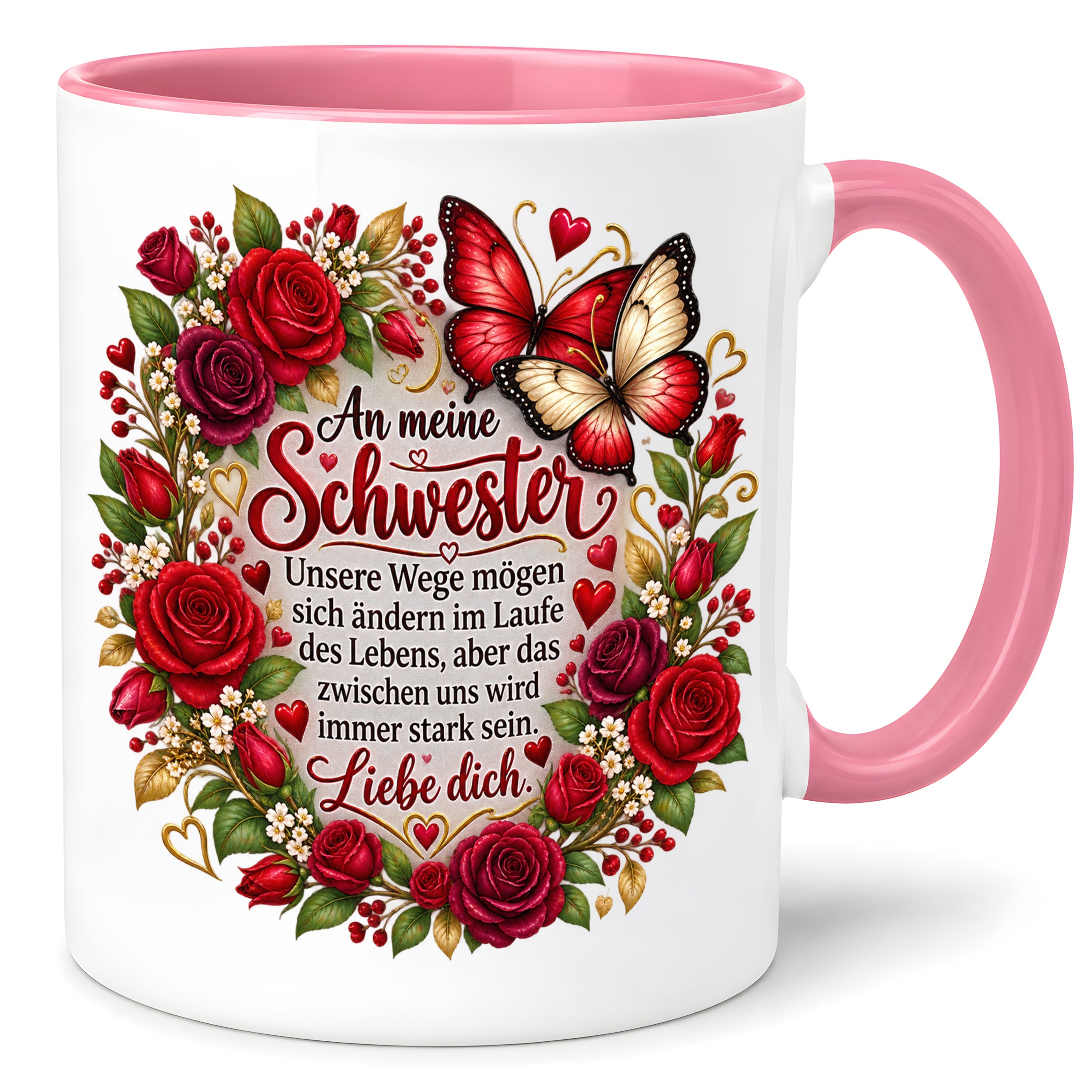 Herzbotschaft Tasse Schwester – Unsere Wege mögen sich ändern – Geschenk