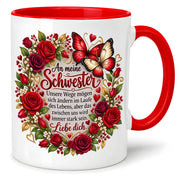 Herzbotschaft Tasse Schwester – Unsere Wege mögen sich ändern – Geschenk