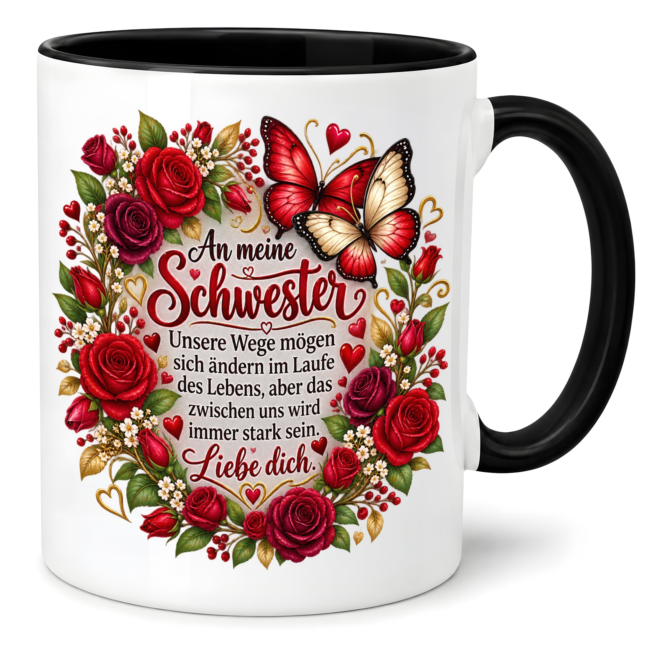 Herzbotschaft Tasse Schwester – Unsere Wege mögen sich ändern – Geschenk
