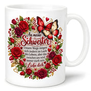 Herzbotschaft Tasse Schwester – Unsere Wege mögen sich ändern – Geschenk