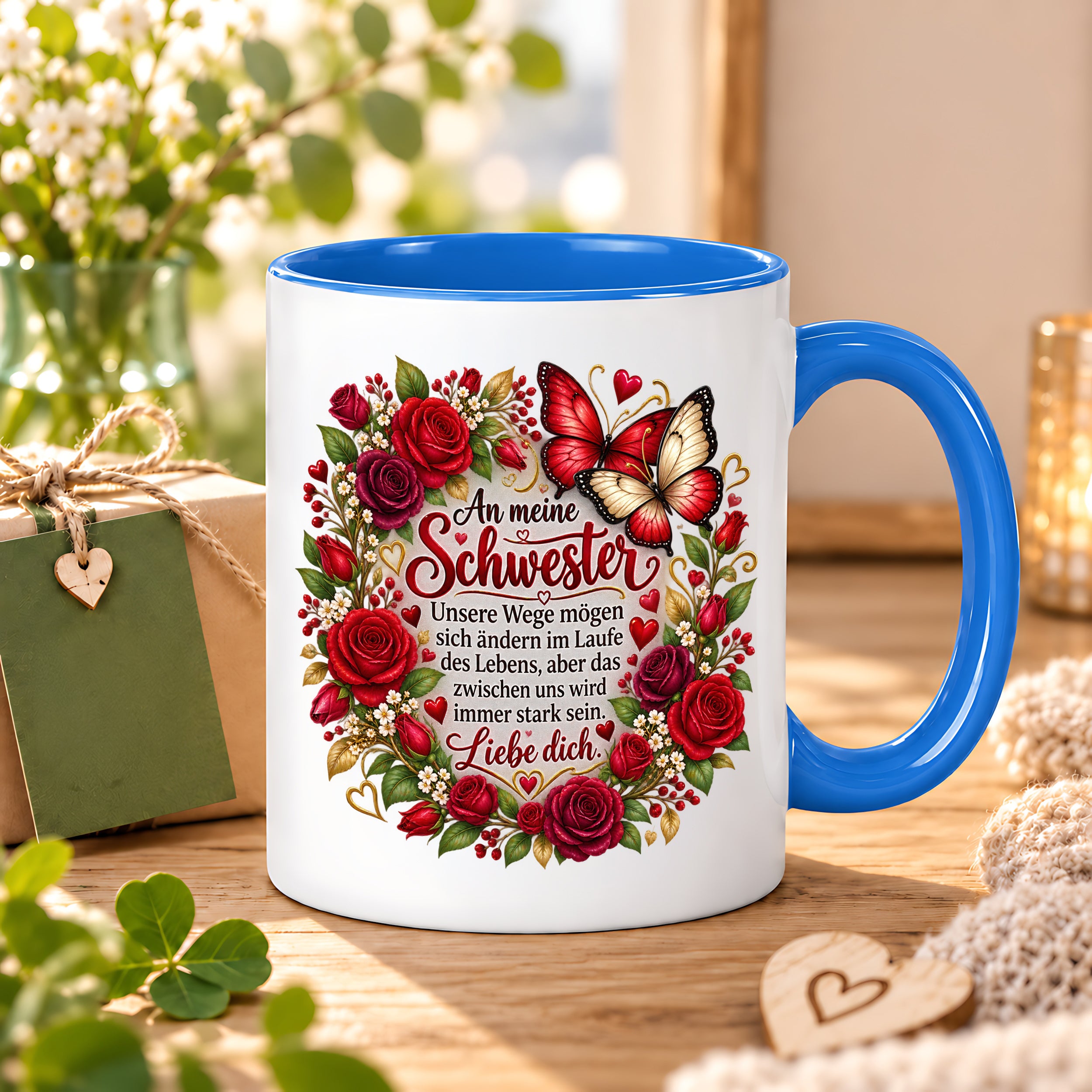 Herzbotschaft Tasse Schwester – Unsere Wege mögen sich ändern – Geschenk