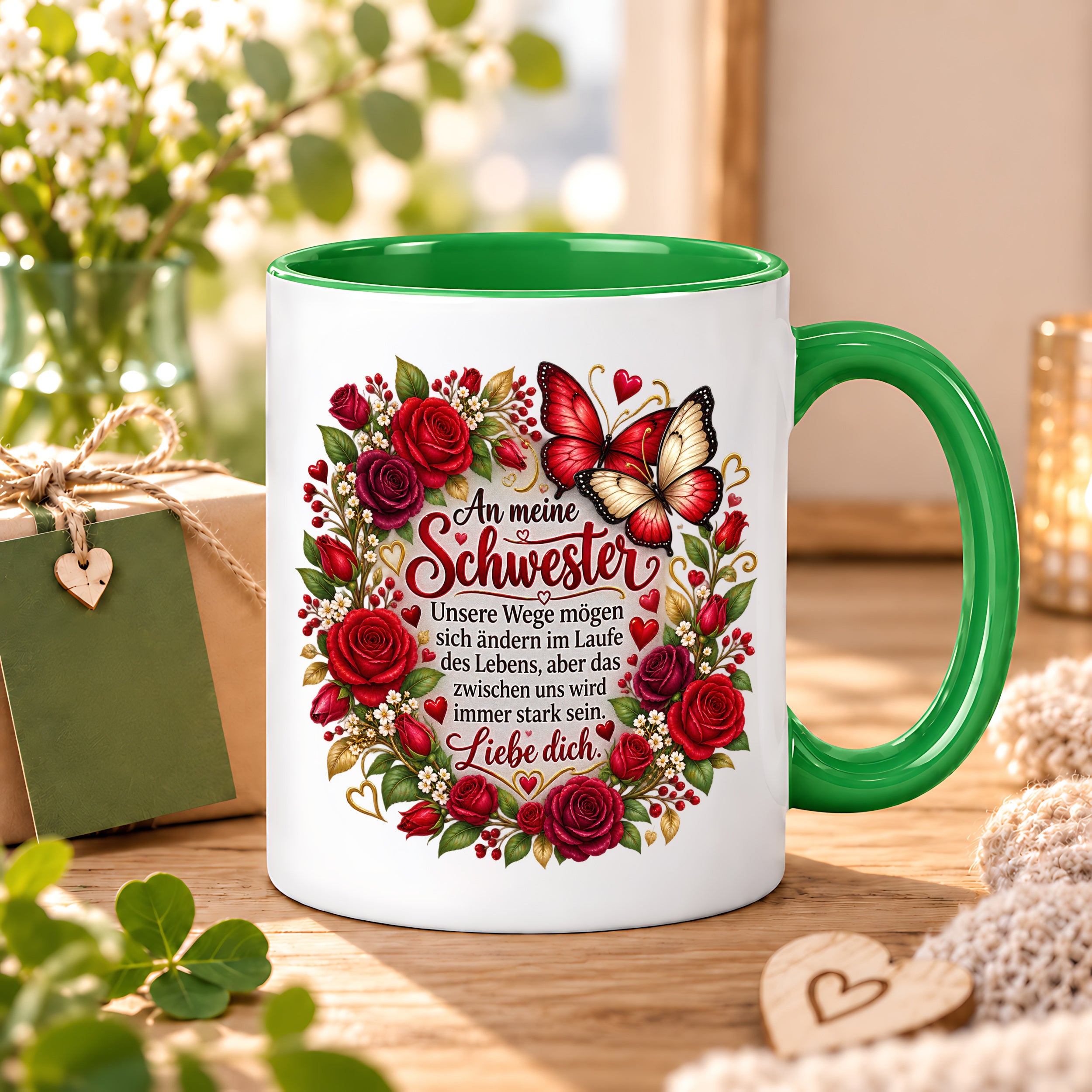 Herzbotschaft Tasse Schwester – Unsere Wege mögen sich ändern – Geschenk
