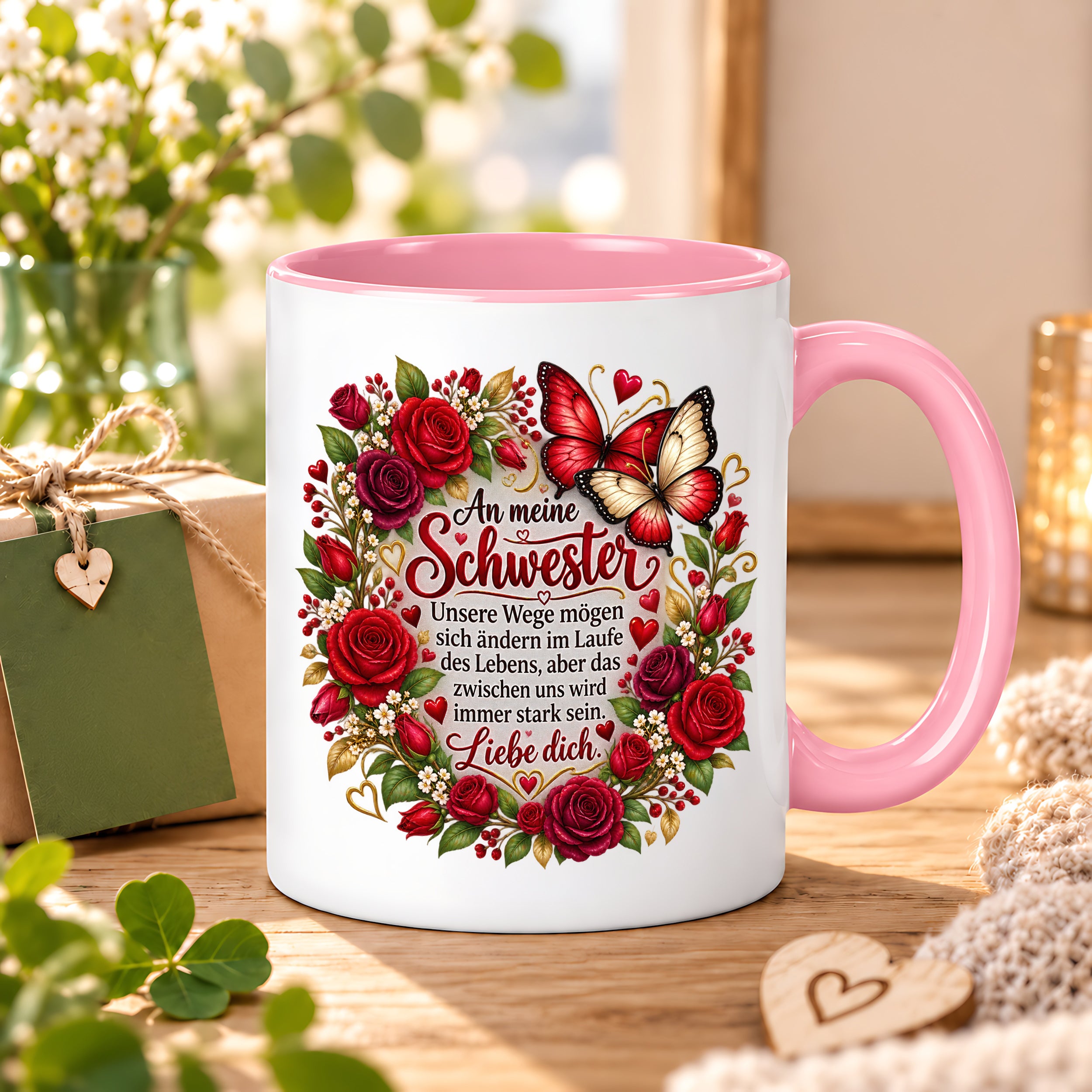 Herzbotschaft Tasse Schwester – Unsere Wege mögen sich ändern – Geschenk