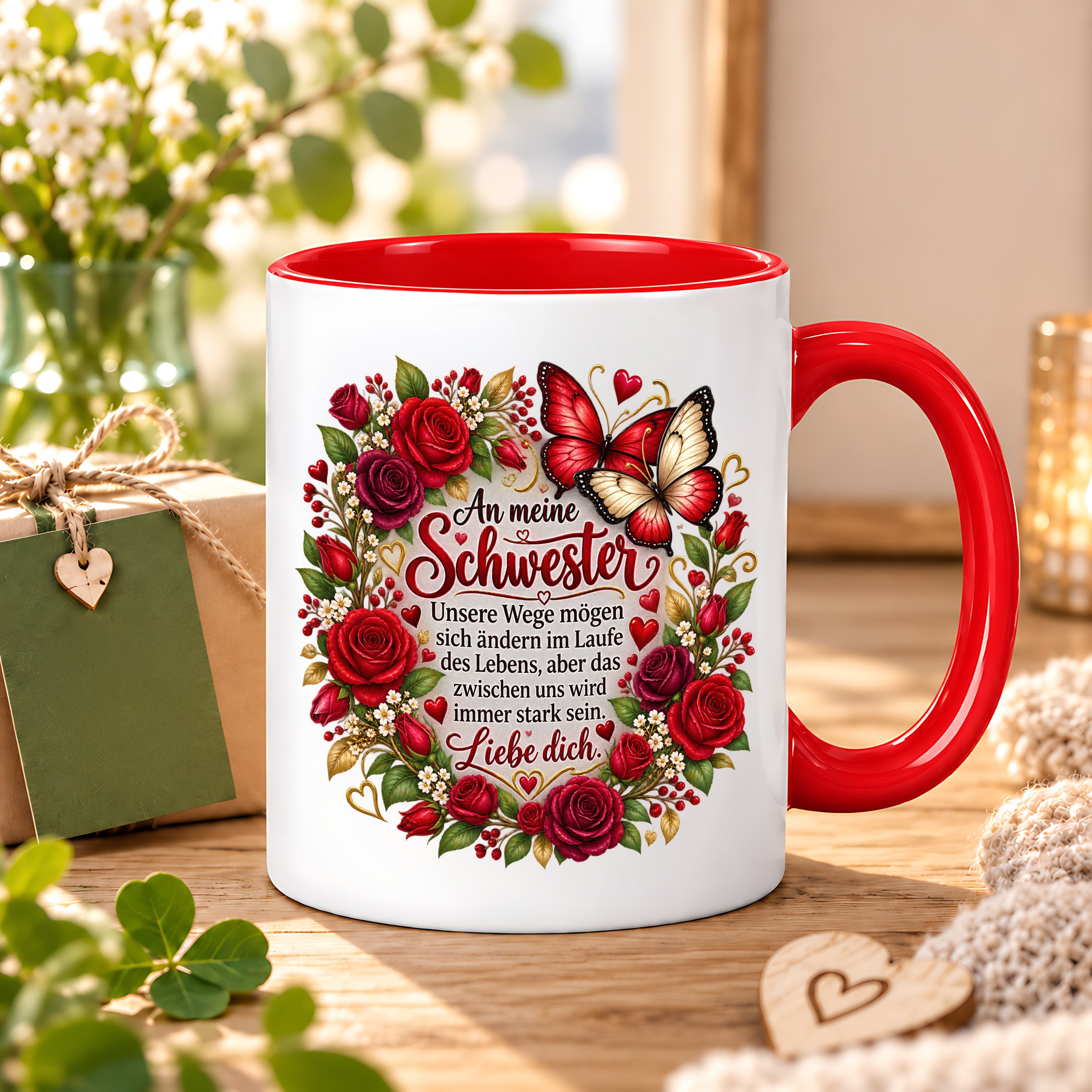 Herzbotschaft Tasse Schwester – Unsere Wege mögen sich ändern – Geschenk