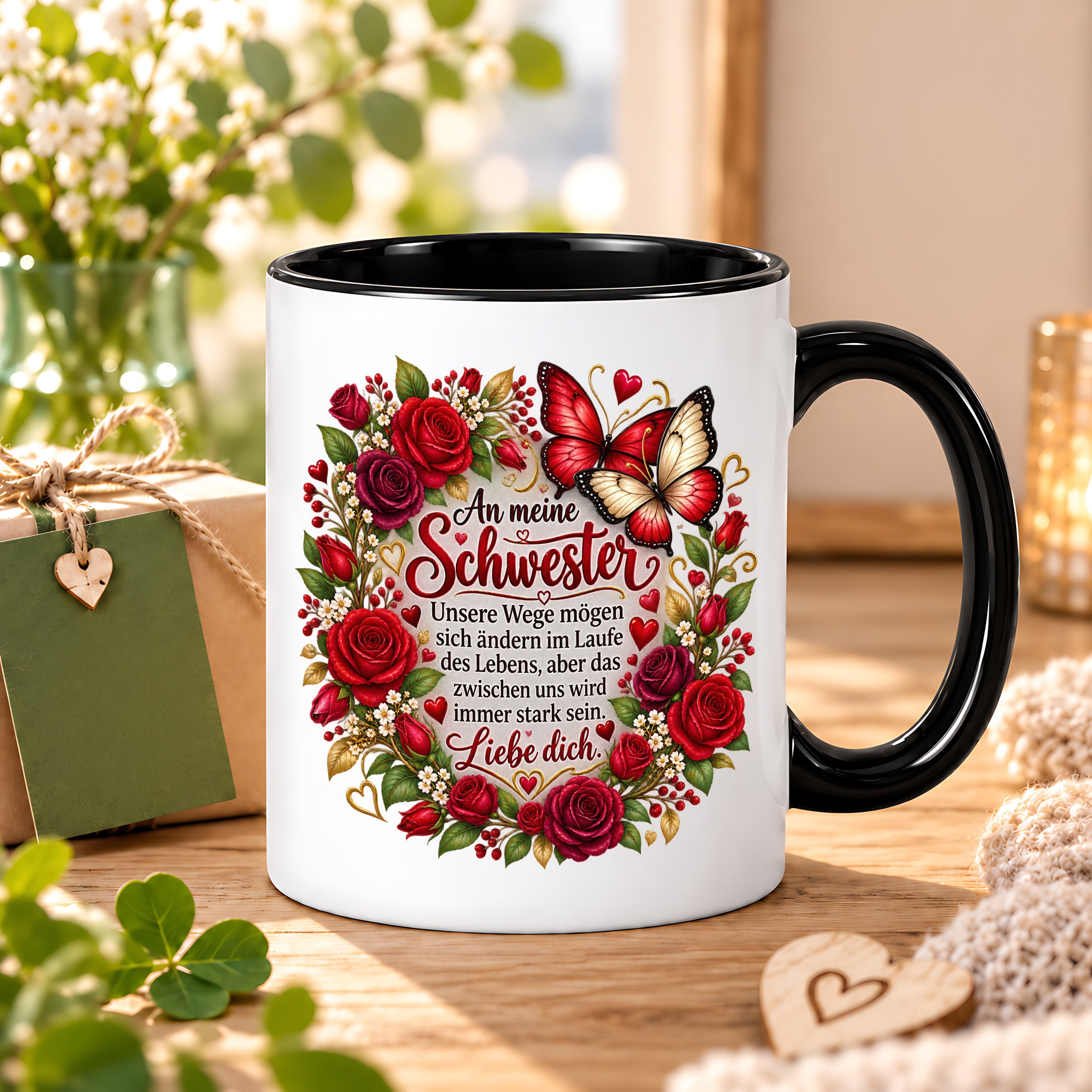 Herzbotschaft Tasse Schwester – Unsere Wege mögen sich ändern – Geschenk