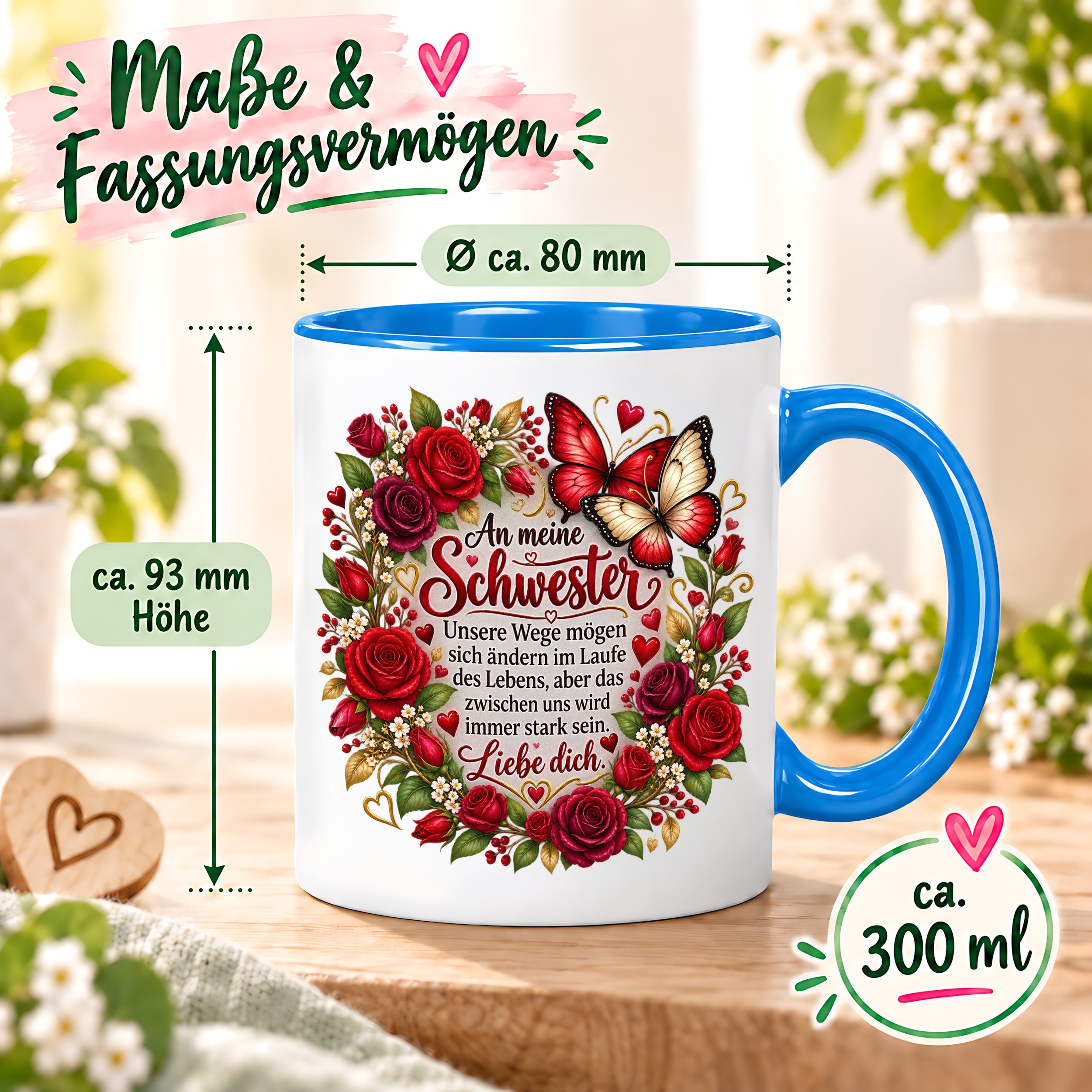 Herzbotschaft Tasse Schwester – Unsere Wege mögen sich ändern – Geschenk