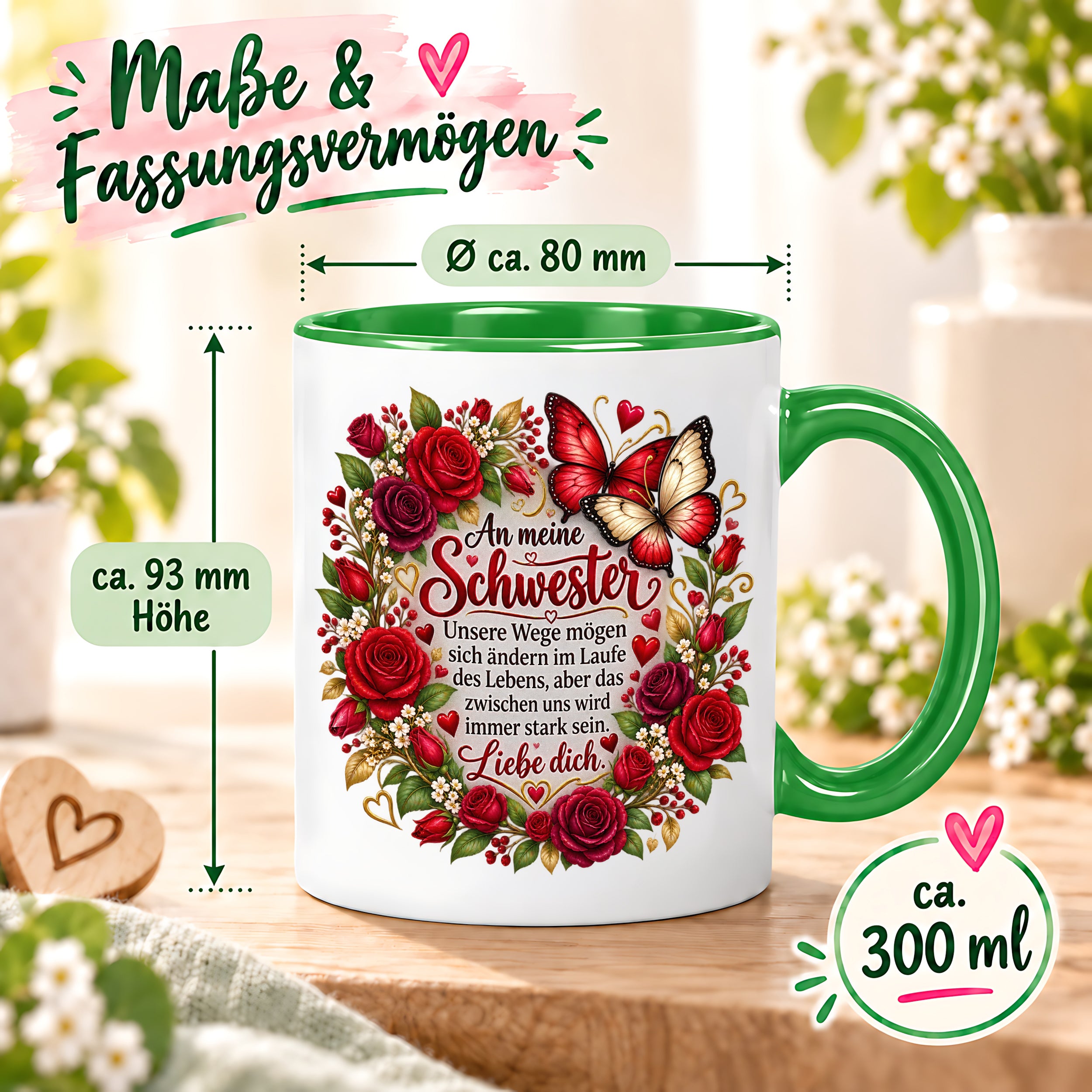 Herzbotschaft Tasse Schwester – Unsere Wege mögen sich ändern – Geschenk