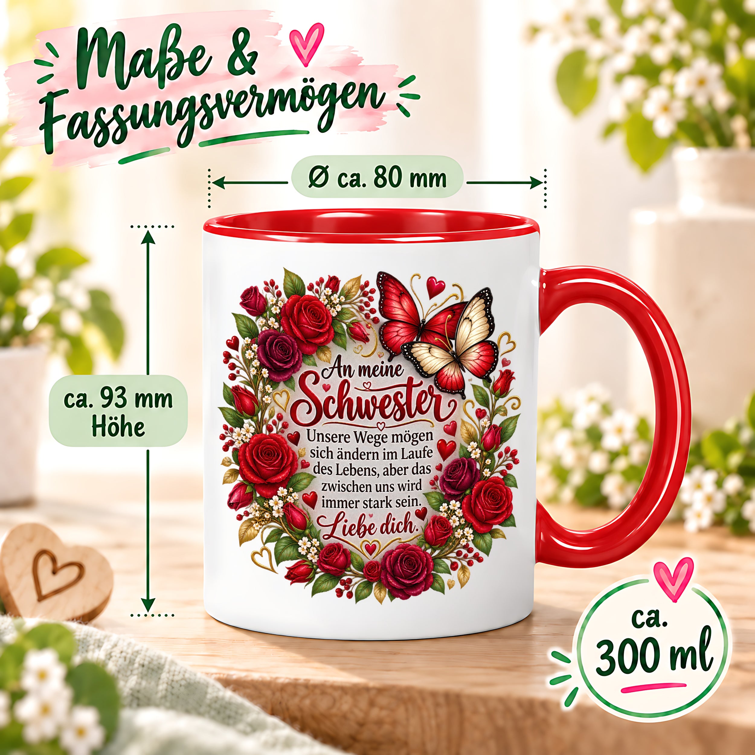 Herzbotschaft Tasse Schwester – Unsere Wege mögen sich ändern – Geschenk