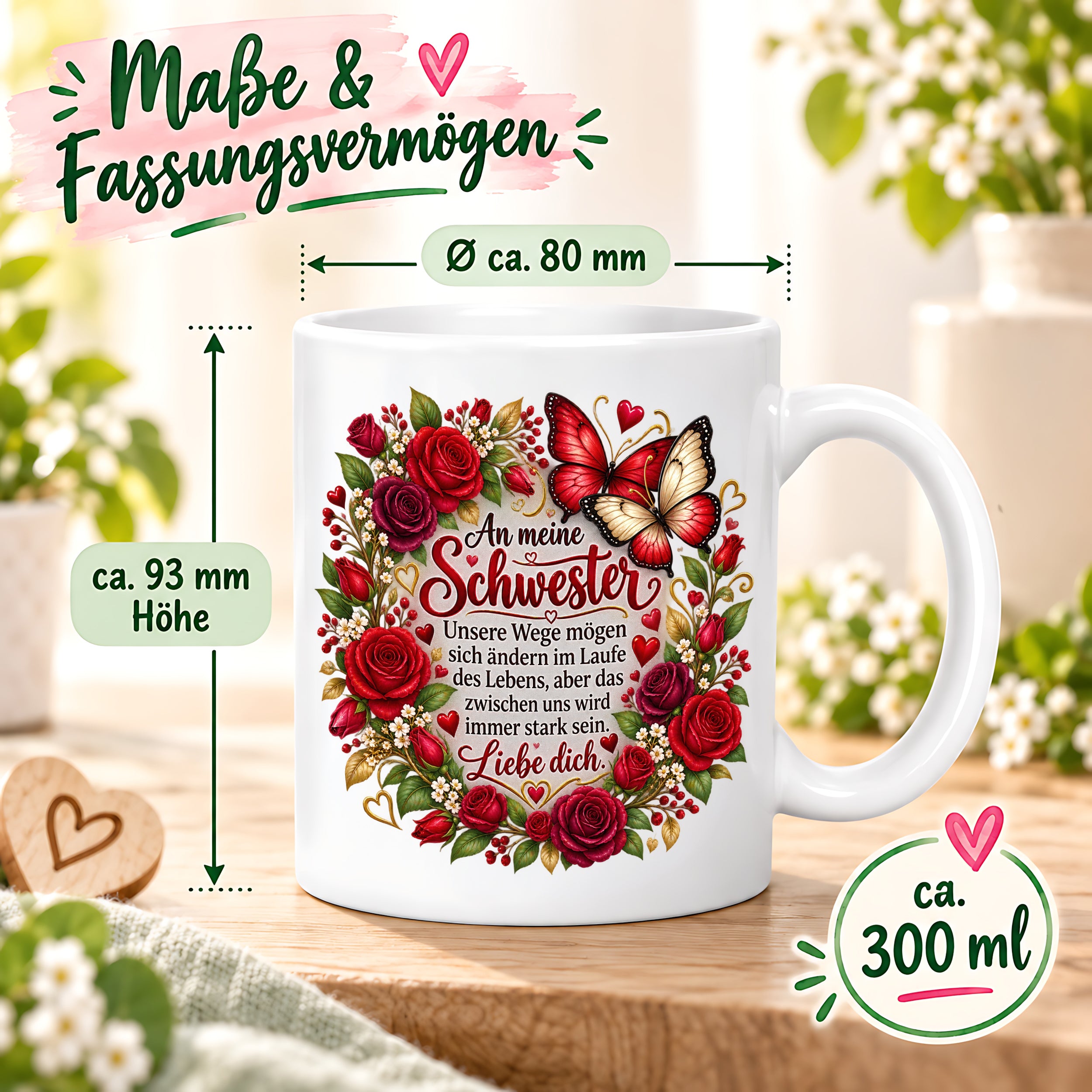 Herzbotschaft Tasse Schwester – Unsere Wege mögen sich ändern – Geschenk
