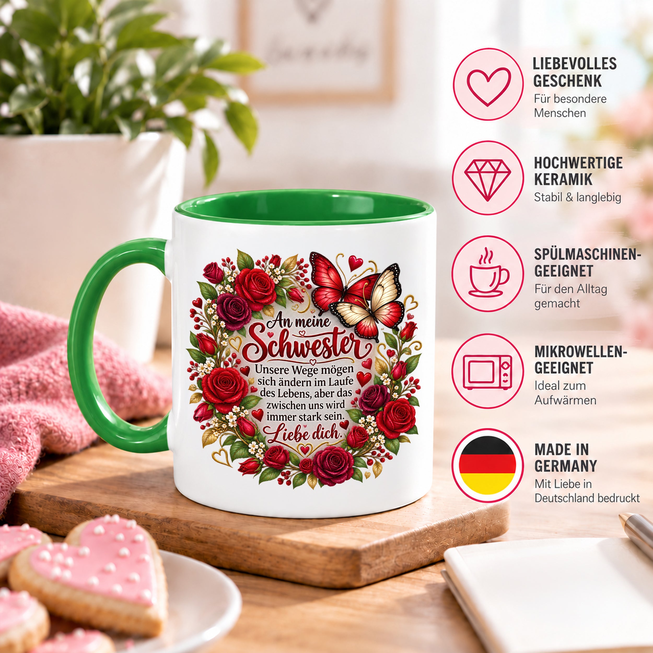 Herzbotschaft Tasse Schwester – Unsere Wege mögen sich ändern – Geschenk