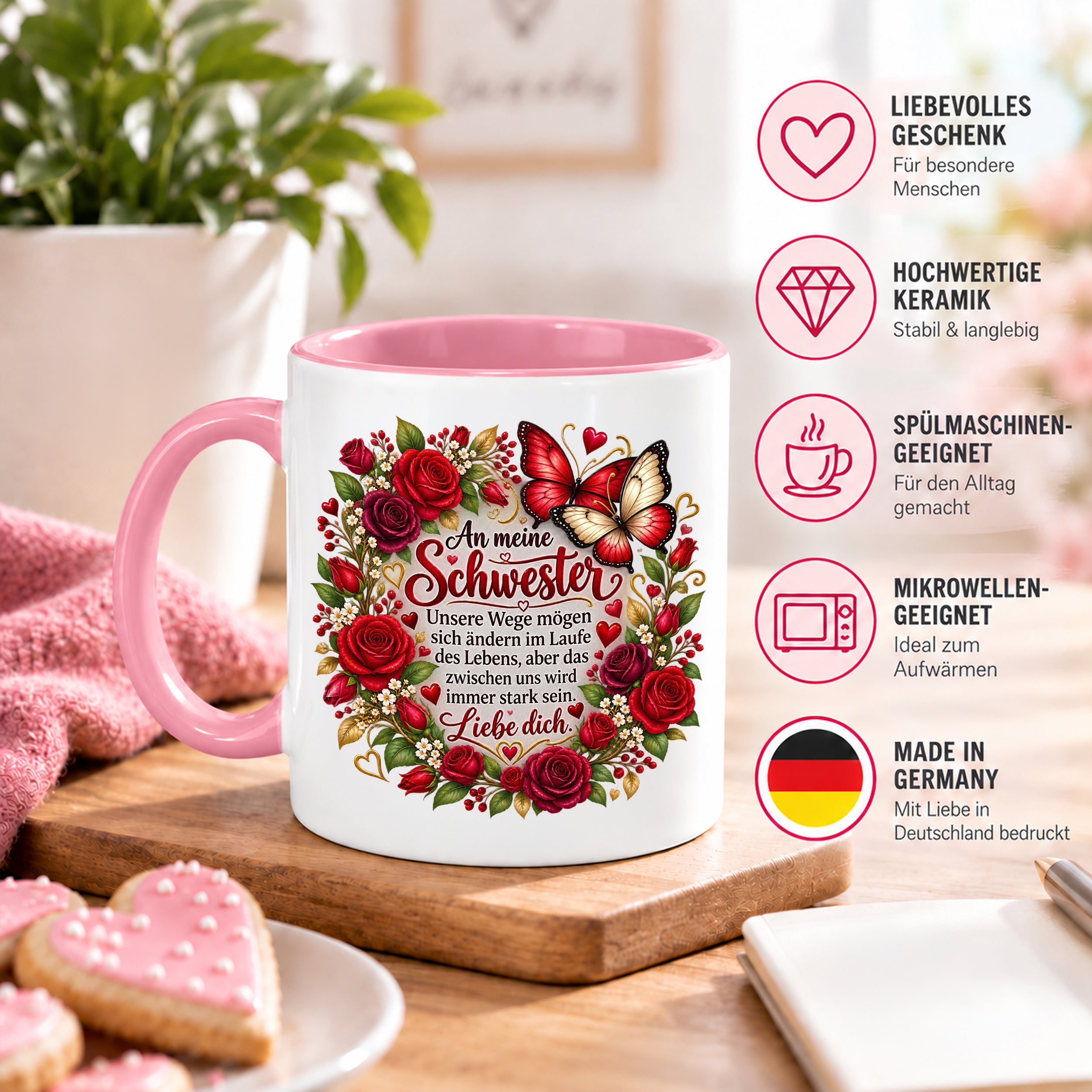 Herzbotschaft Tasse Schwester – Unsere Wege mögen sich ändern – Geschenk
