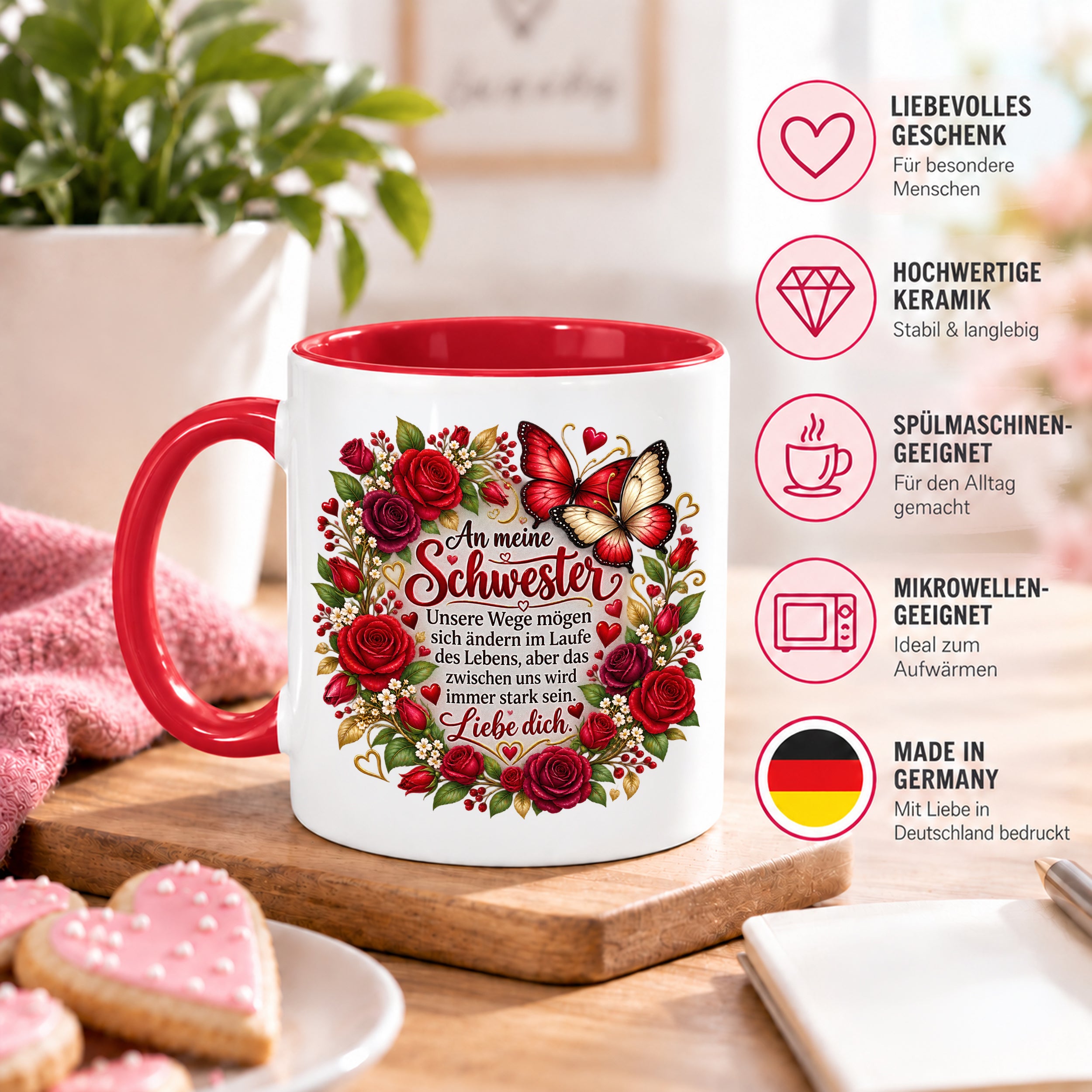 Herzbotschaft Tasse Schwester – Unsere Wege mögen sich ändern – Geschenk