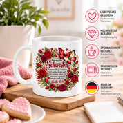 Herzbotschaft Tasse Schwester – Unsere Wege mögen sich ändern – Geschenk
