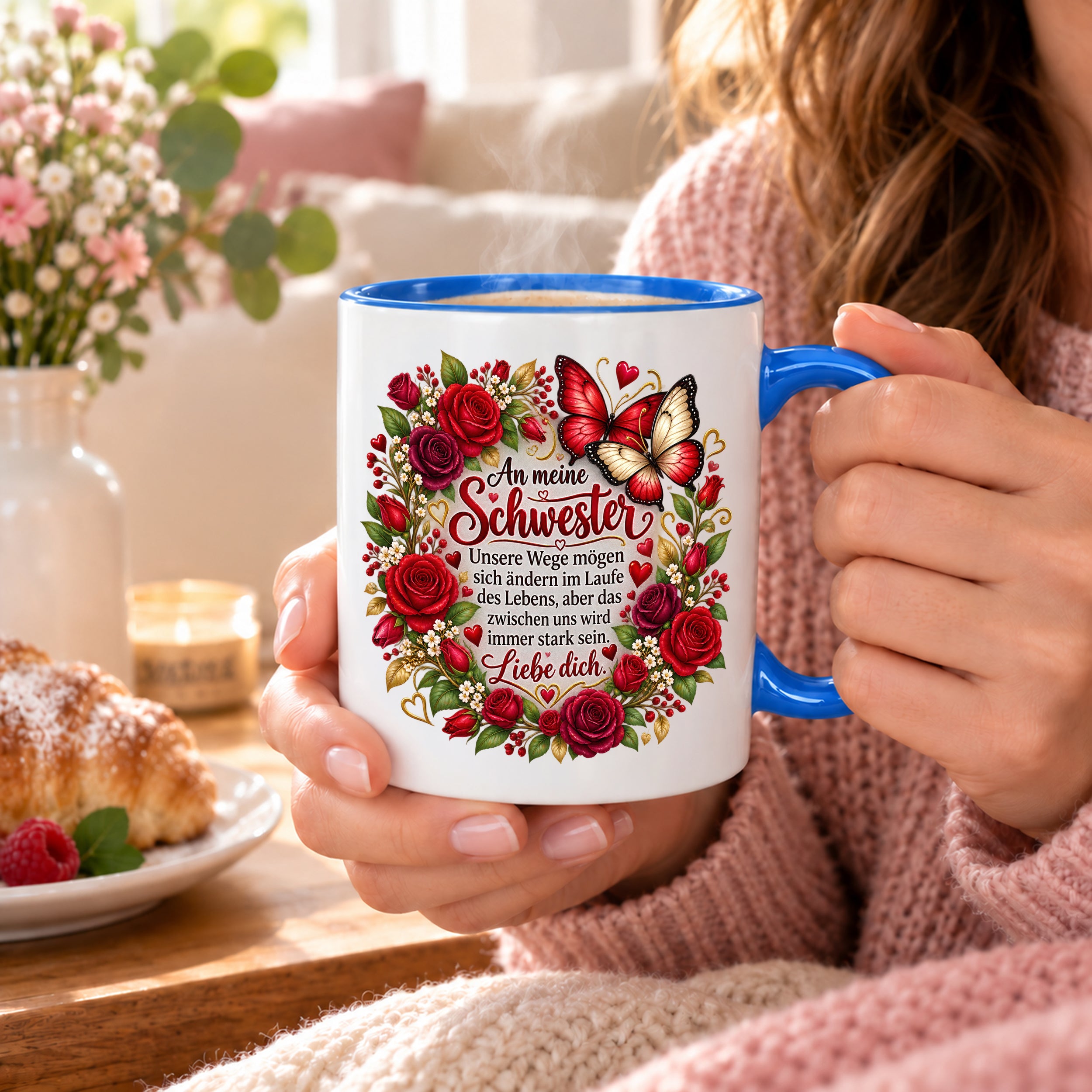 Herzbotschaft Tasse Schwester – Unsere Wege mögen sich ändern – Geschenk