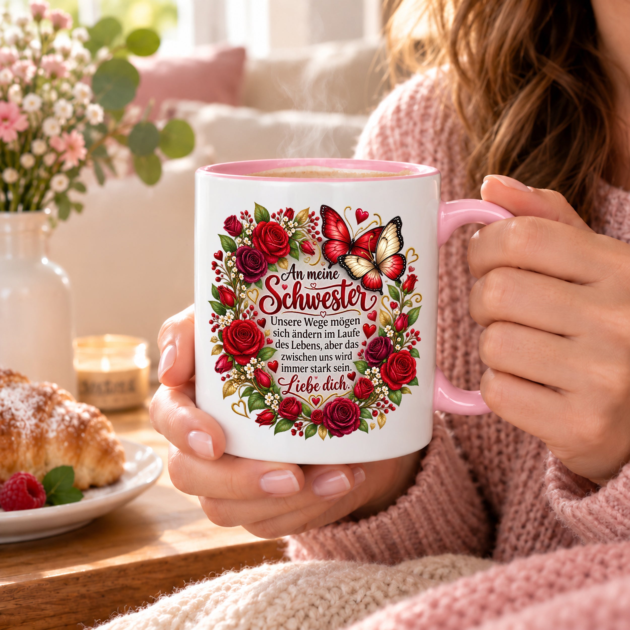 Herzbotschaft Tasse Schwester – Unsere Wege mögen sich ändern – Geschenk