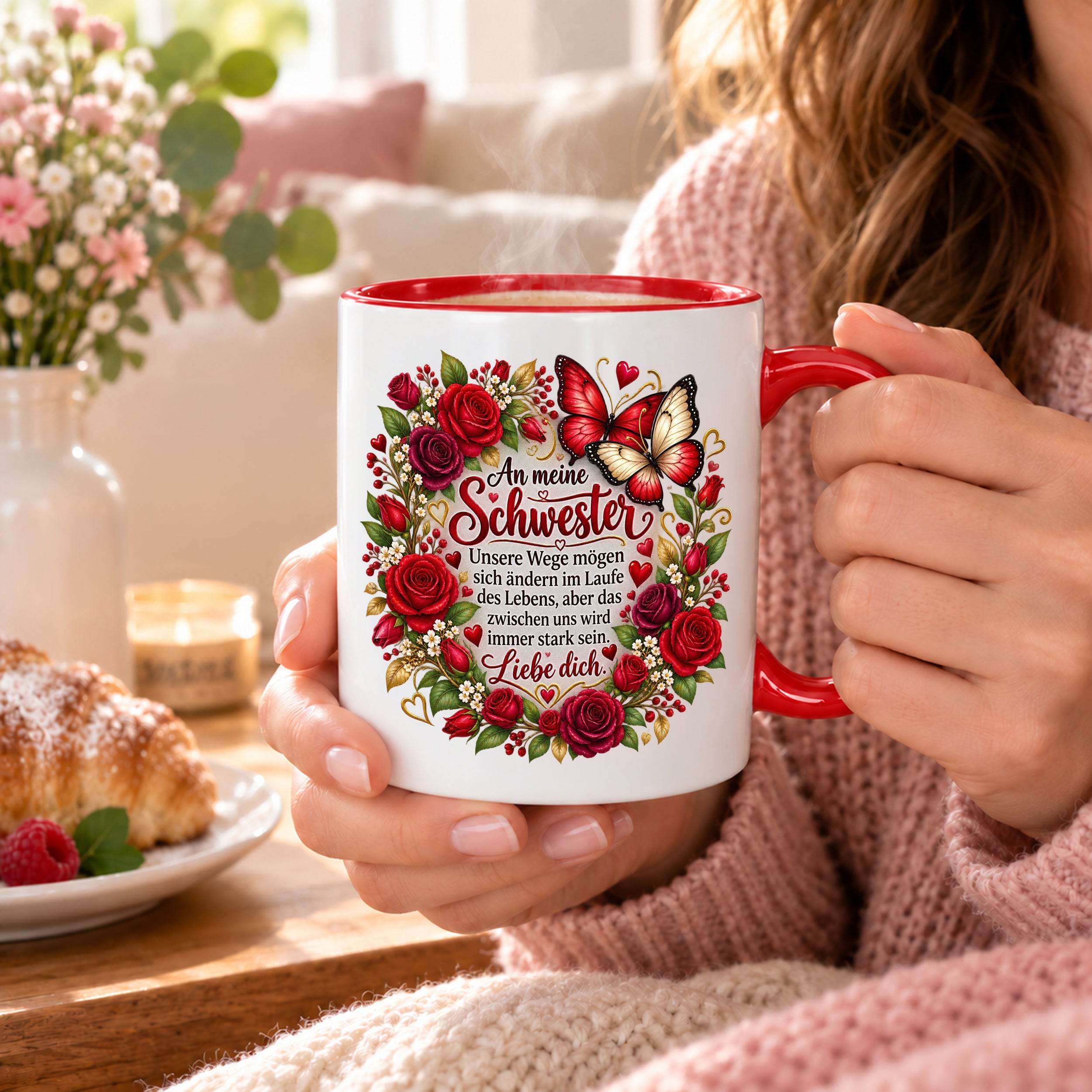 Herzbotschaft Tasse Schwester – Unsere Wege mögen sich ändern – Geschenk