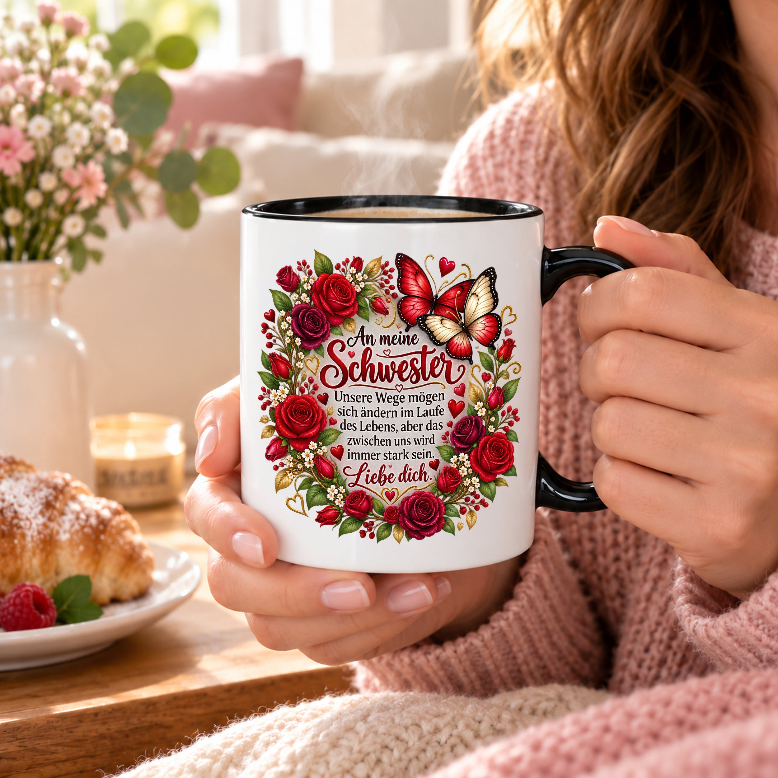 Herzbotschaft Tasse Schwester – Unsere Wege mögen sich ändern – Geschenk