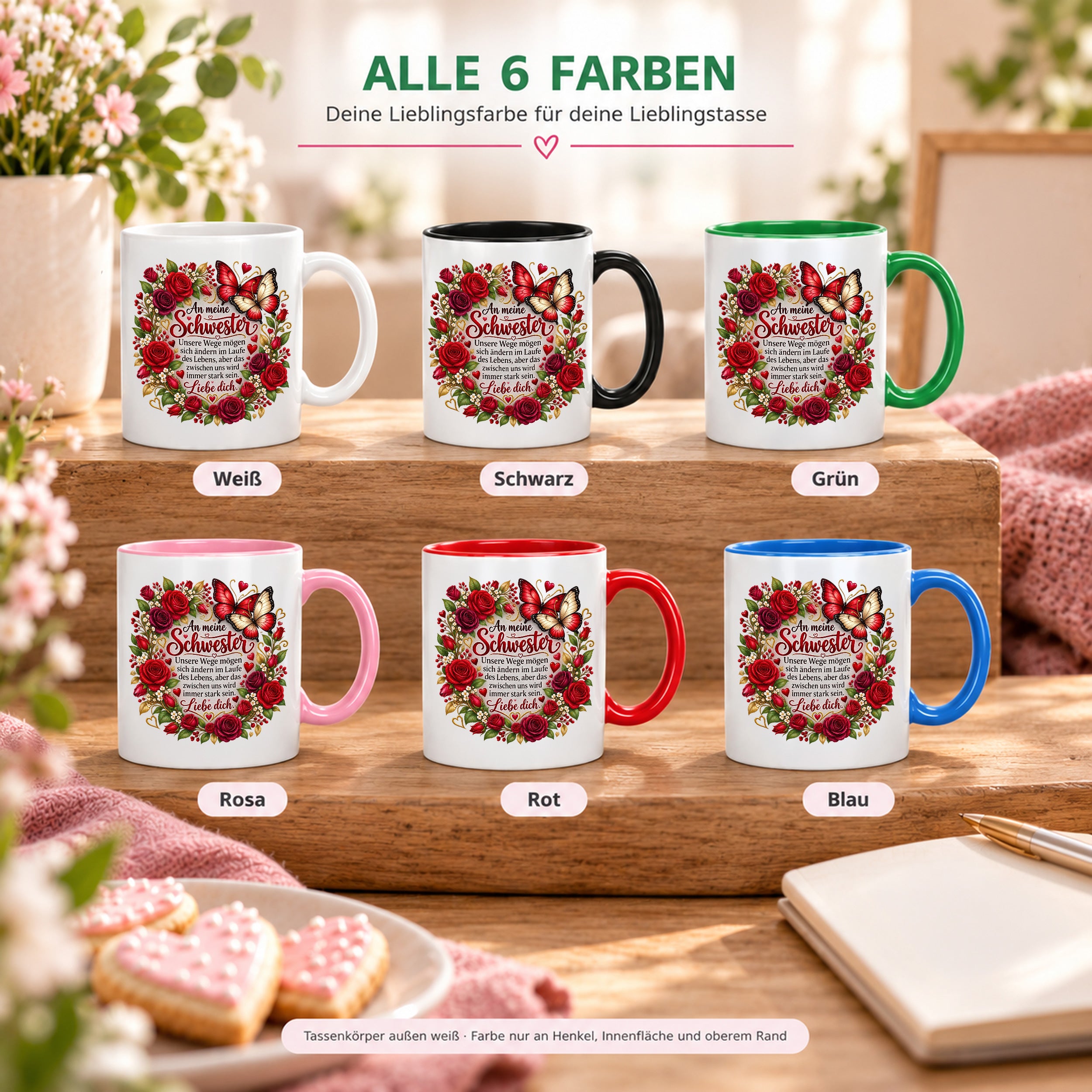 Herzbotschaft Tasse Schwester – Unsere Wege mögen sich ändern – Geschenk