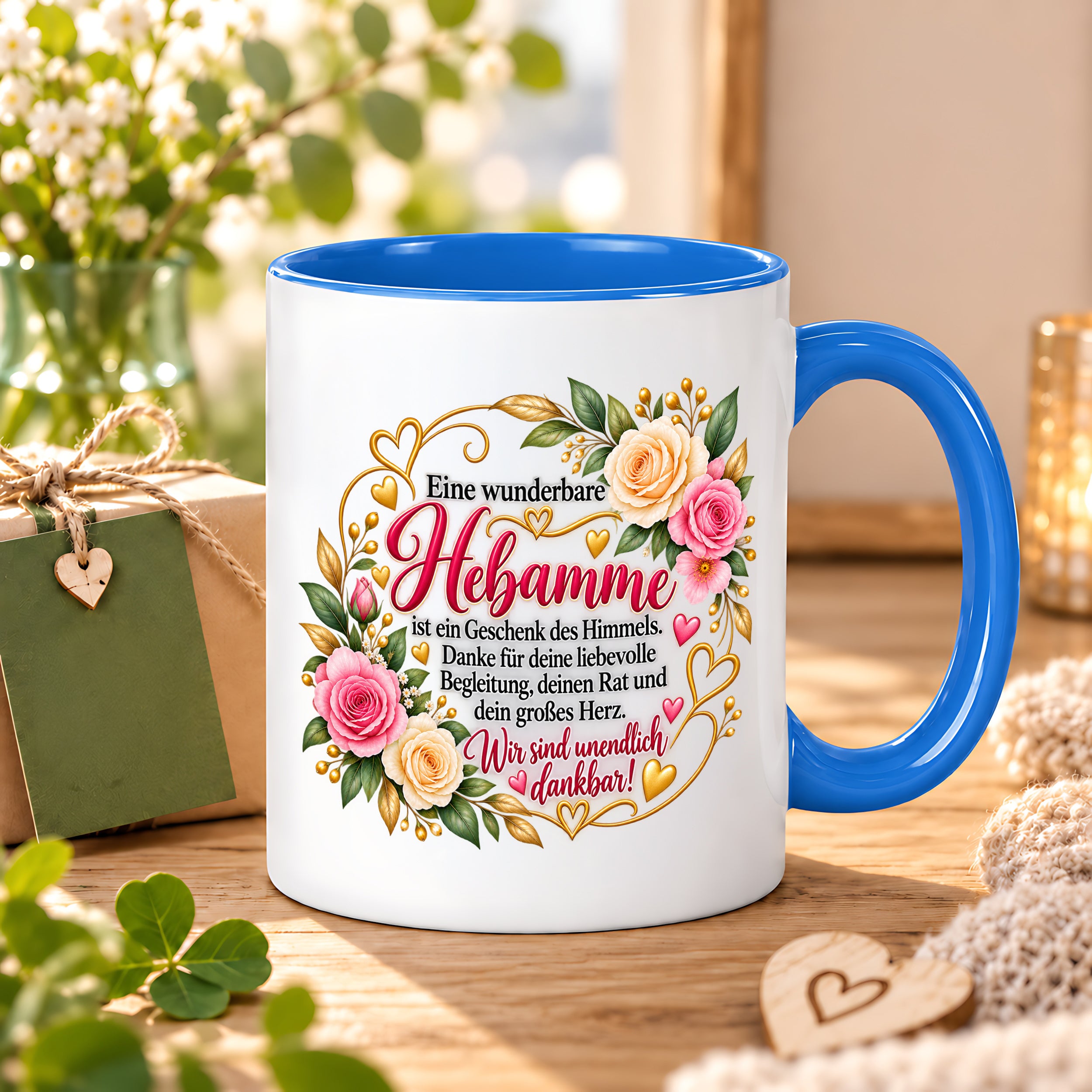 Herzbotschaft Tasse Hebamme – Geschenk des Himmels – Dankeschön Geschenk