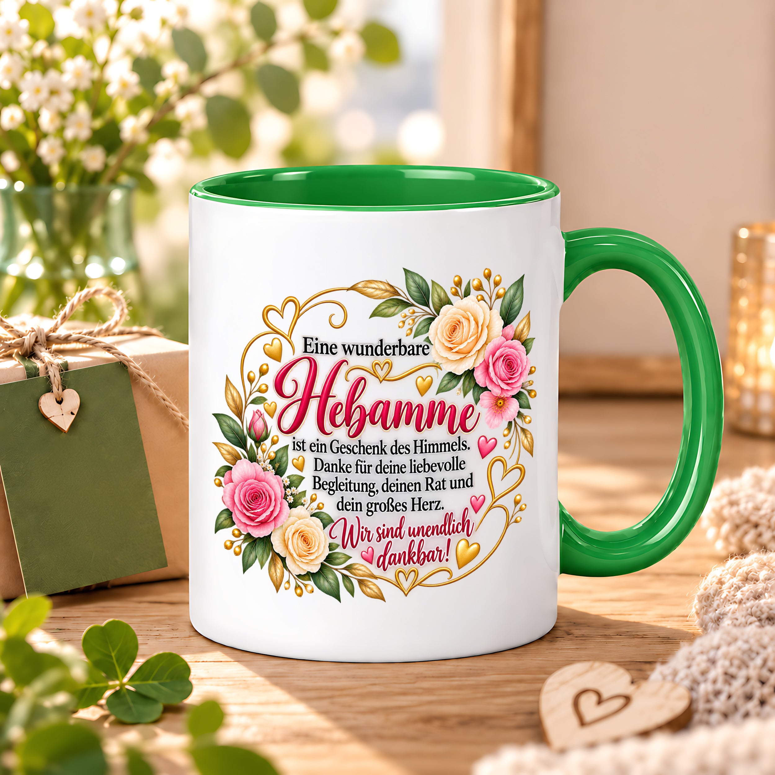 Herzbotschaft Tasse Hebamme – Geschenk des Himmels – Dankeschön Geschenk