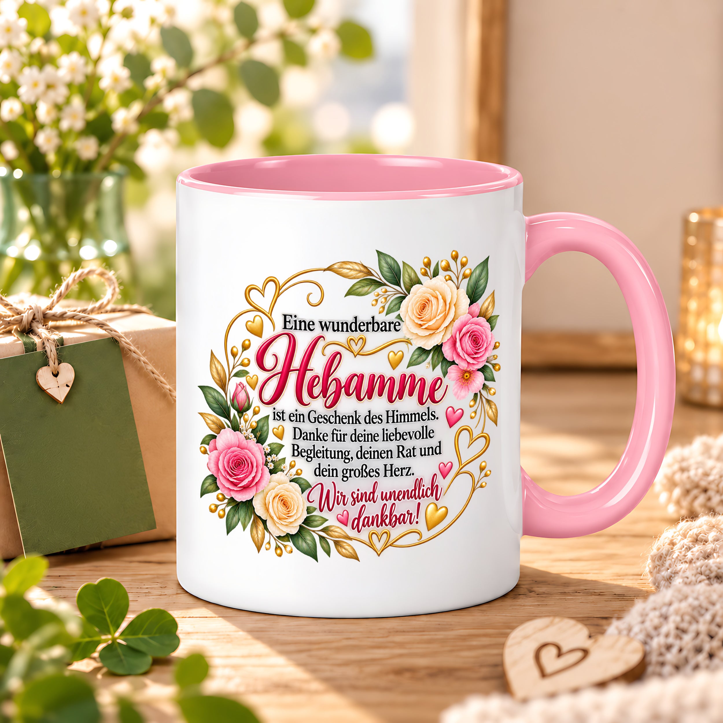 Herzbotschaft Tasse Hebamme – Geschenk des Himmels – Dankeschön Geschenk