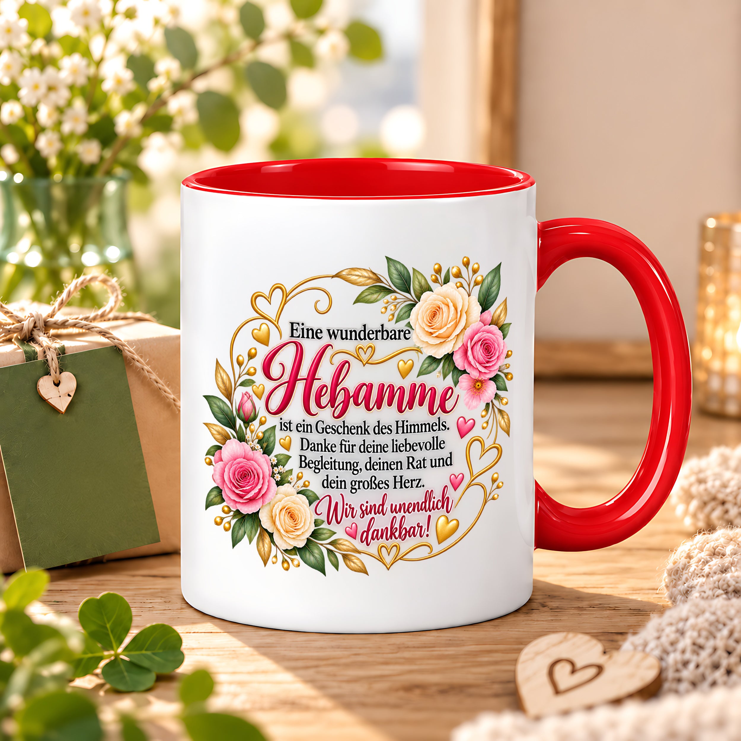 Herzbotschaft Tasse Hebamme – Geschenk des Himmels – Dankeschön Geschenk