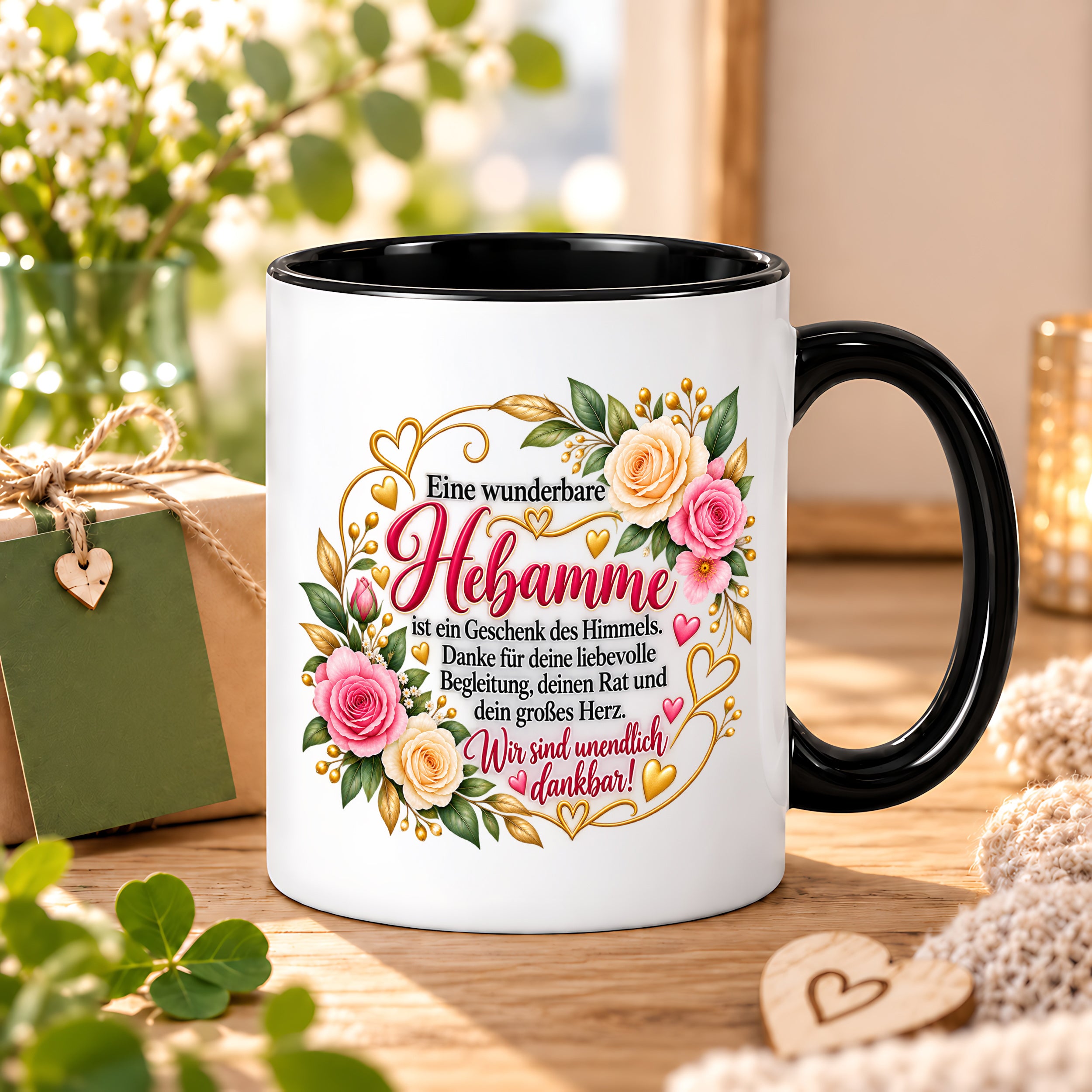 Herzbotschaft Tasse Hebamme – Geschenk des Himmels – Dankeschön Geschenk