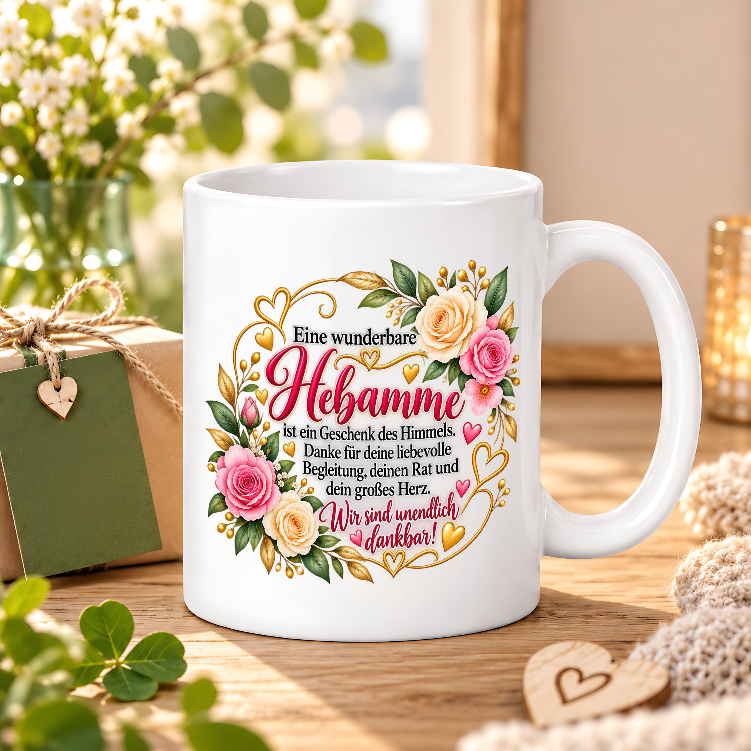 Herzbotschaft Tasse Hebamme – Geschenk des Himmels – Dankeschön Geschenk