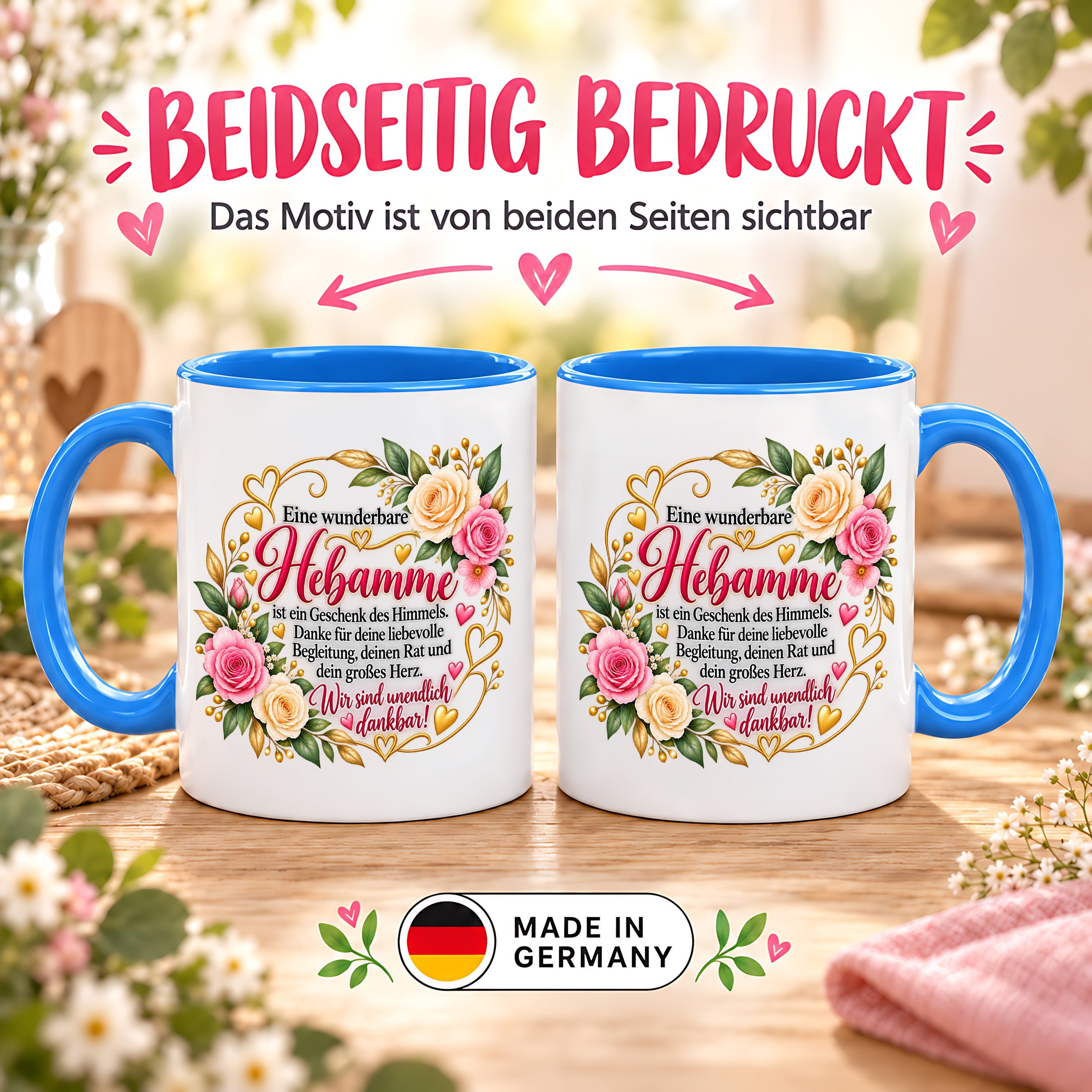 Herzbotschaft Tasse Hebamme – Geschenk des Himmels – Dankeschön Geschenk