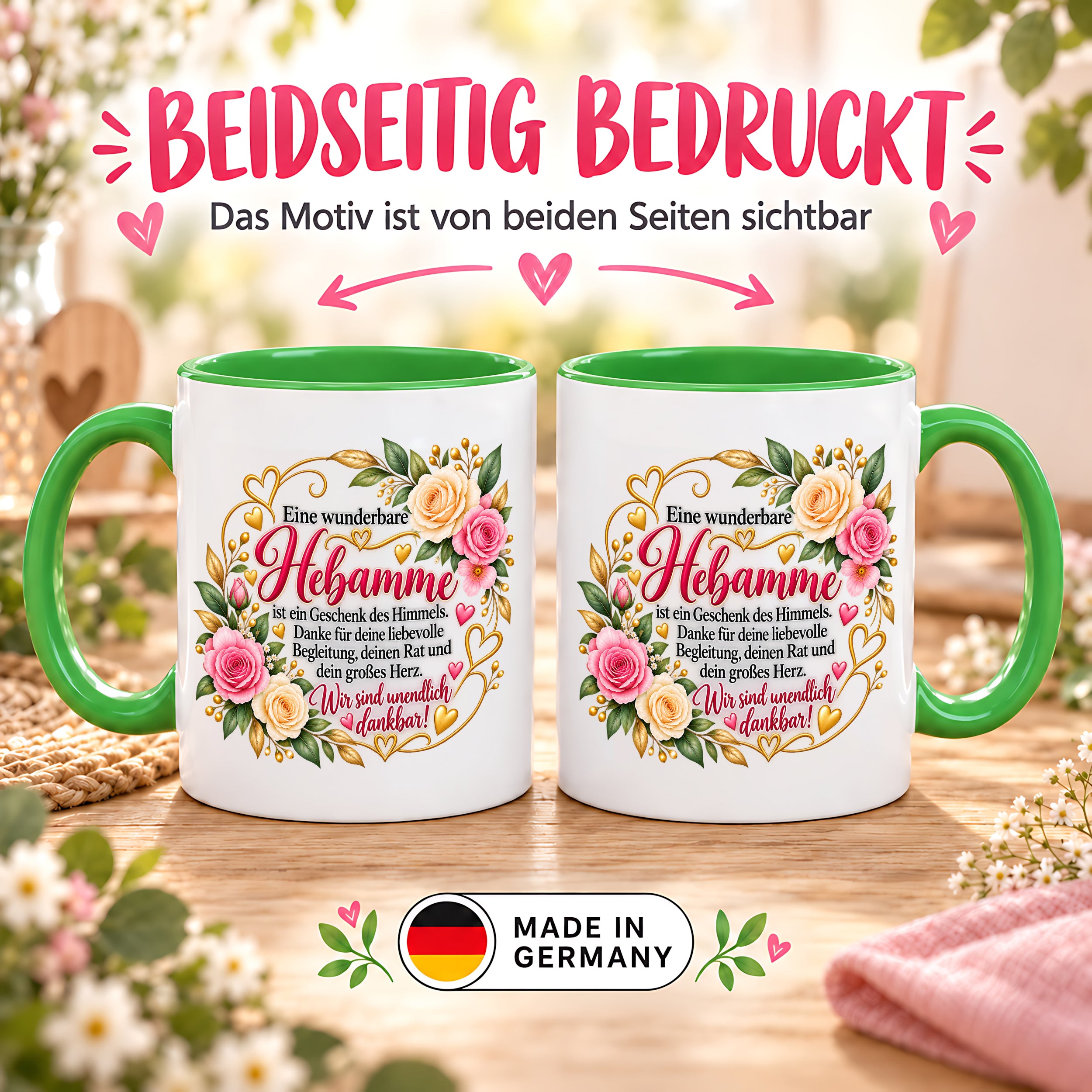 Herzbotschaft Tasse Hebamme – Geschenk des Himmels – Dankeschön Geschenk