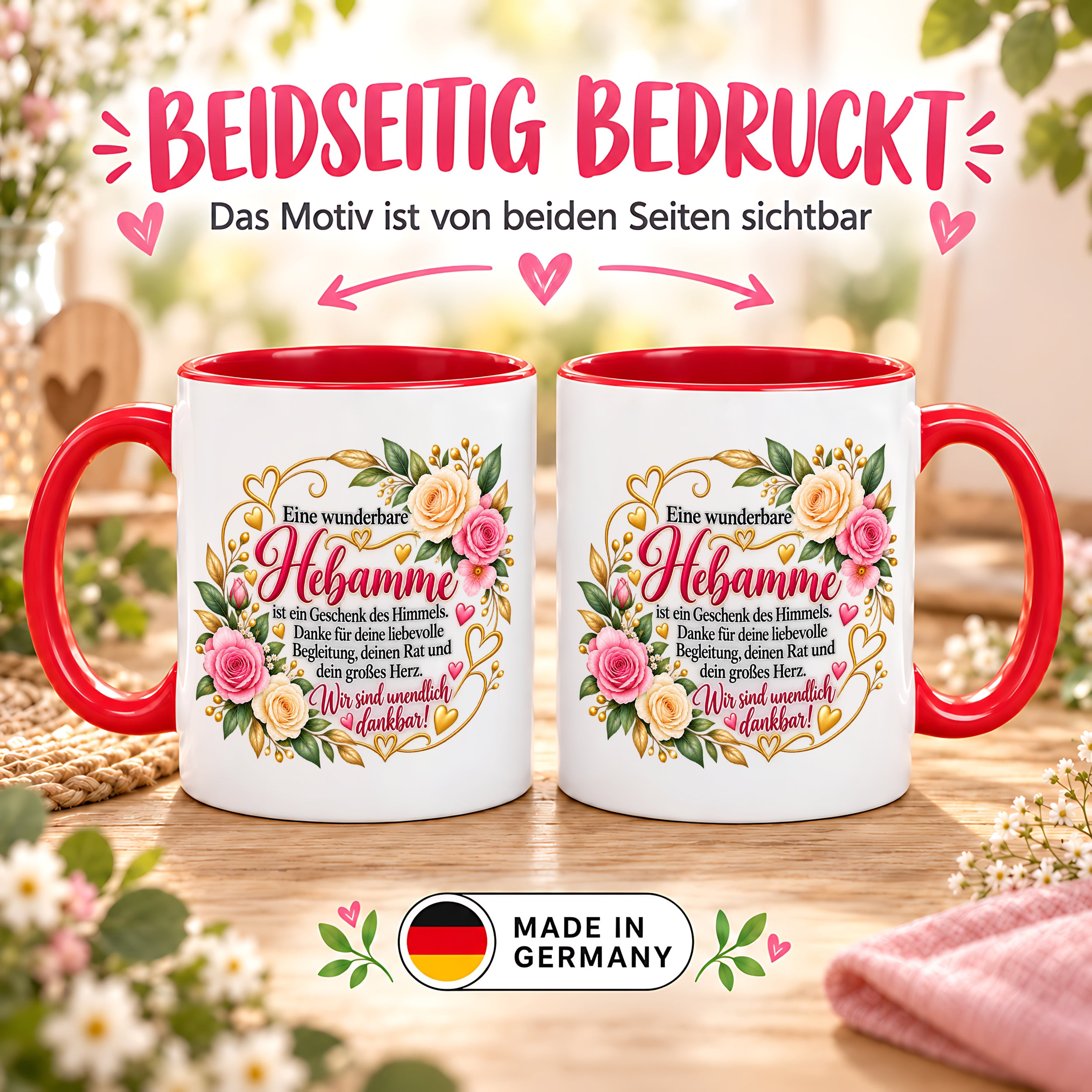 Herzbotschaft Tasse Hebamme – Geschenk des Himmels – Dankeschön Geschenk