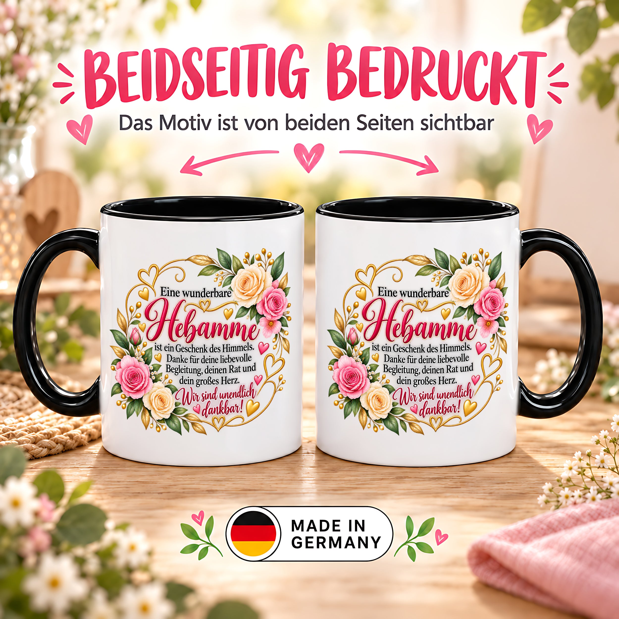 Herzbotschaft Tasse Hebamme – Geschenk des Himmels – Dankeschön Geschenk