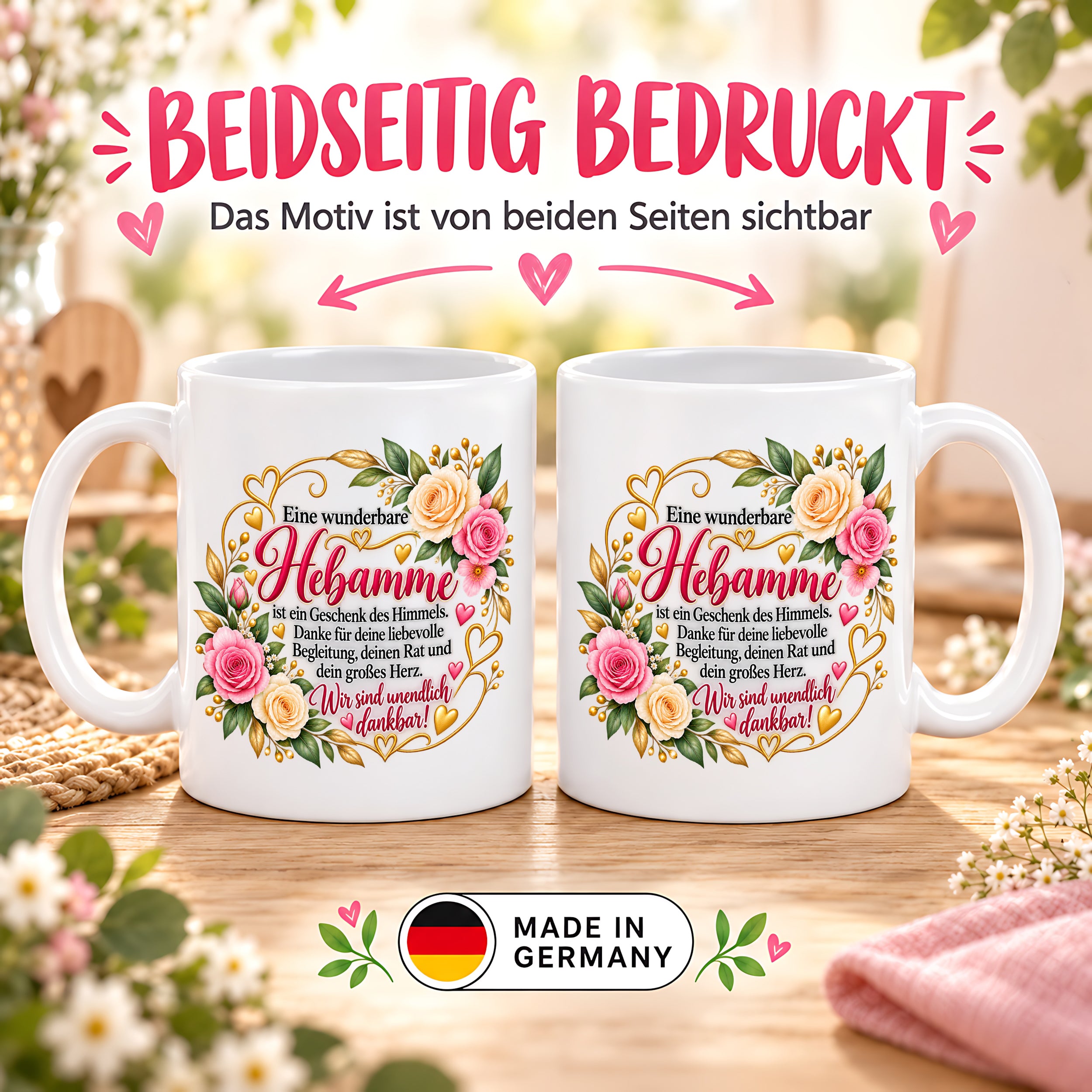 Herzbotschaft Tasse Hebamme – Geschenk des Himmels – Dankeschön Geschenk