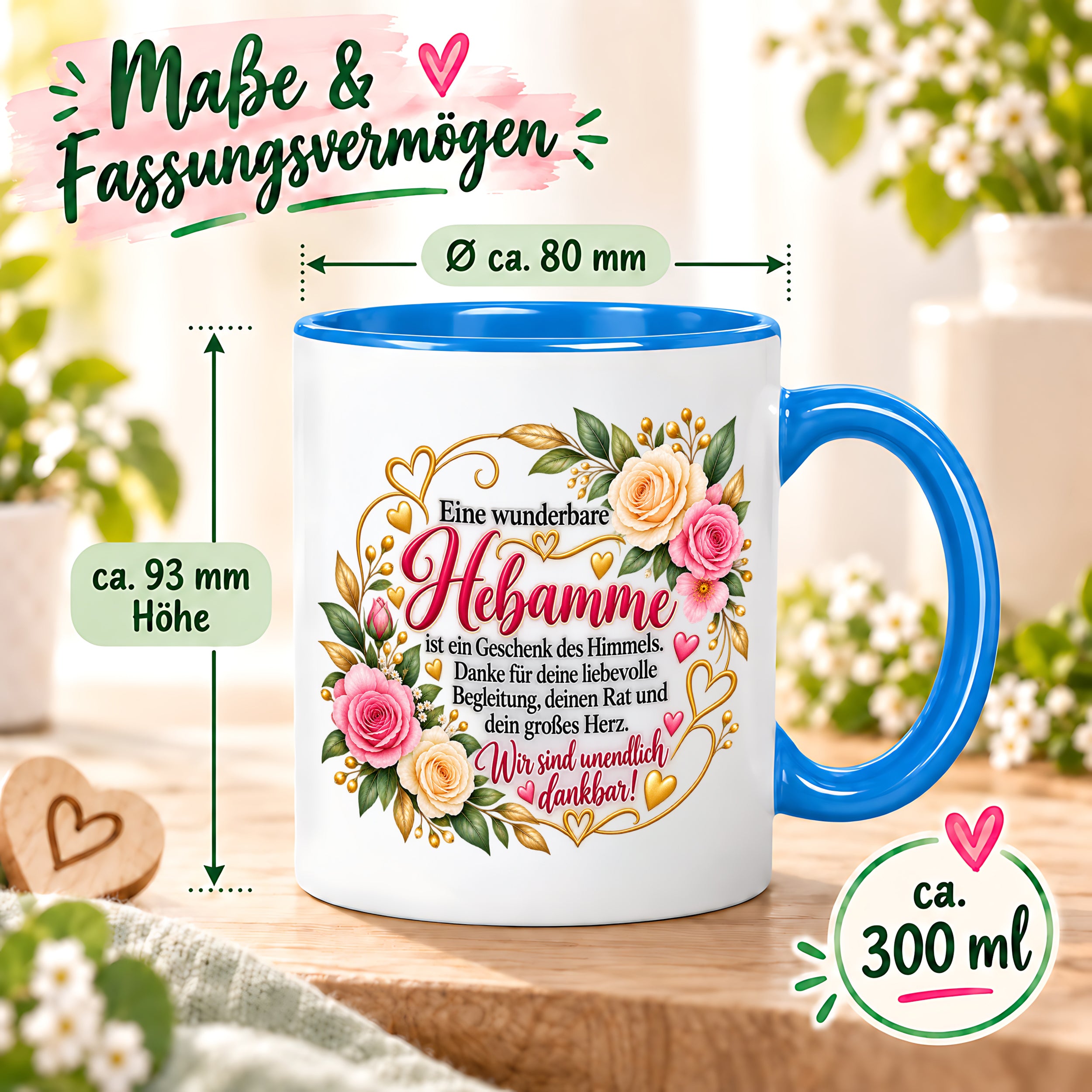 Herzbotschaft Tasse Hebamme – Geschenk des Himmels – Dankeschön Geschenk