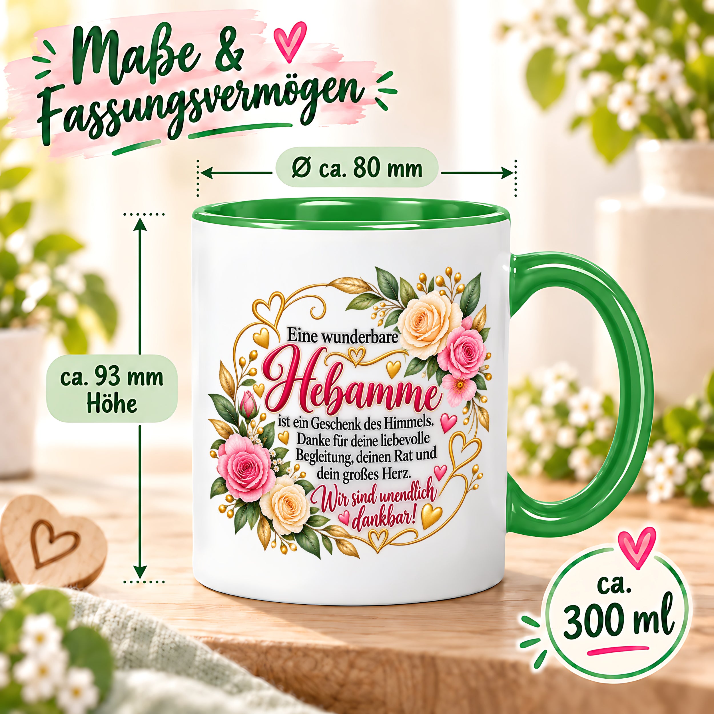 Herzbotschaft Tasse Hebamme – Geschenk des Himmels – Dankeschön Geschenk
