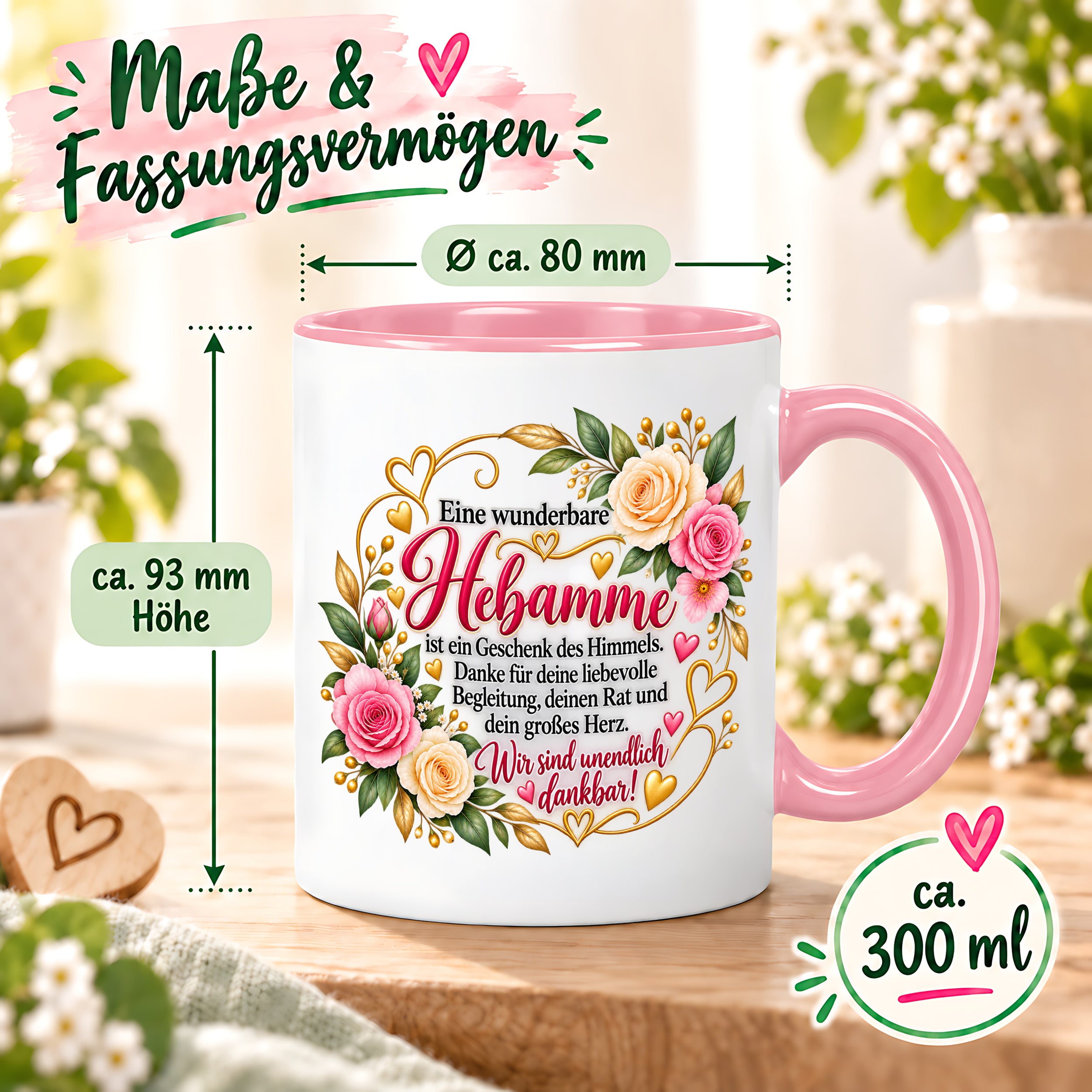 Herzbotschaft Tasse Hebamme – Geschenk des Himmels – Dankeschön Geschenk