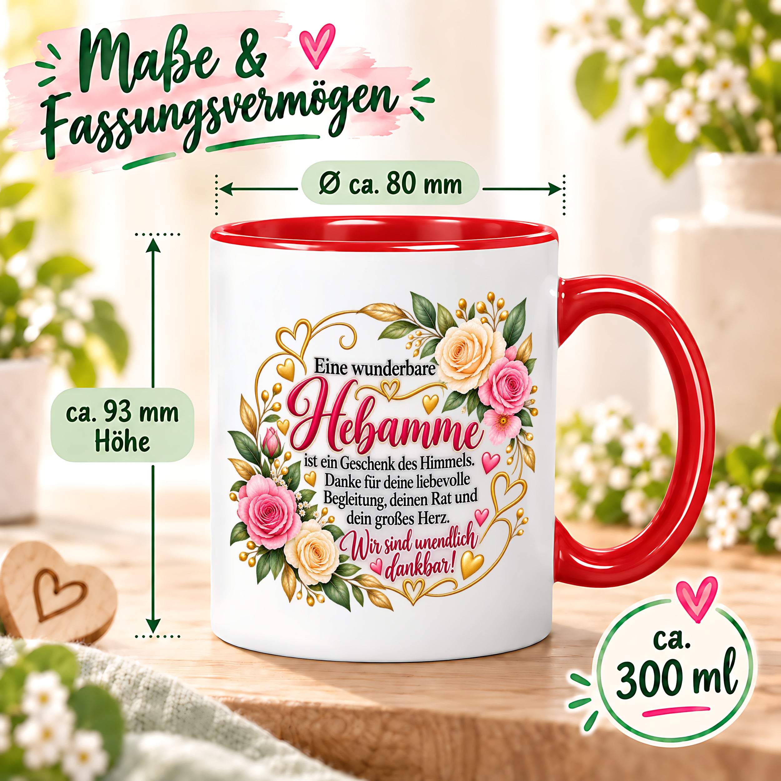Herzbotschaft Tasse Hebamme – Geschenk des Himmels – Dankeschön Geschenk