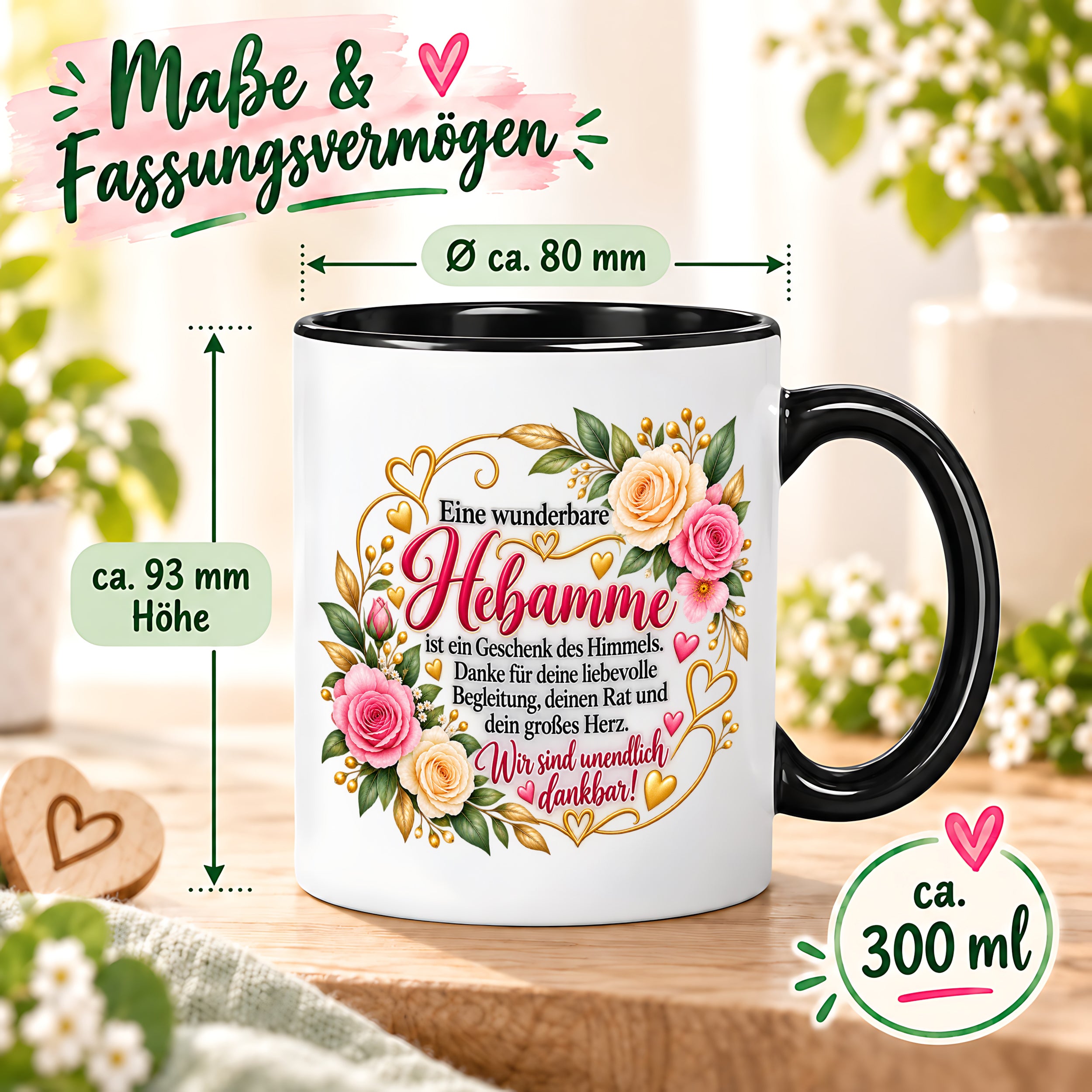 Herzbotschaft Tasse Hebamme – Geschenk des Himmels – Dankeschön Geschenk