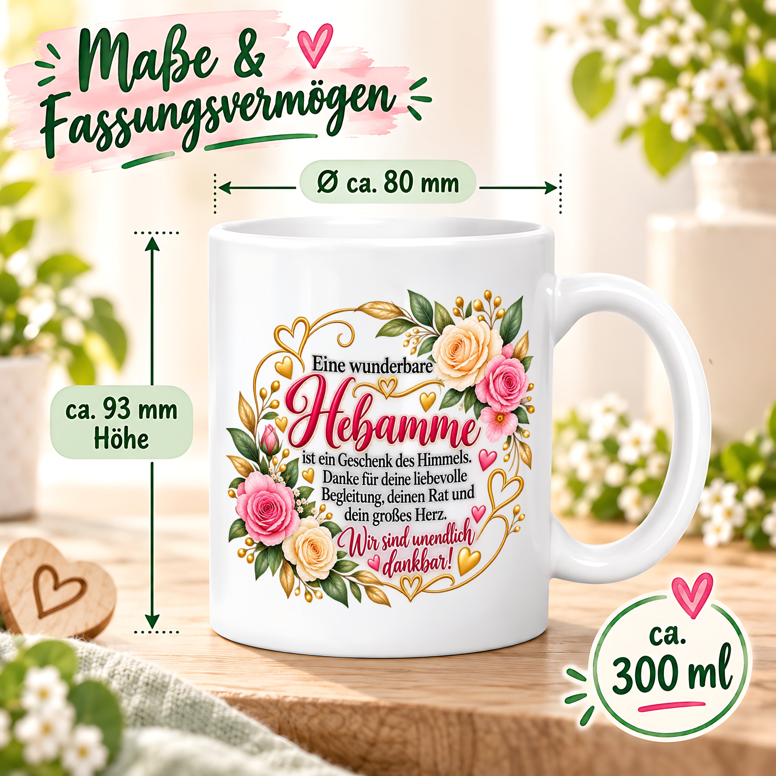 Herzbotschaft Tasse Hebamme – Geschenk des Himmels – Dankeschön Geschenk